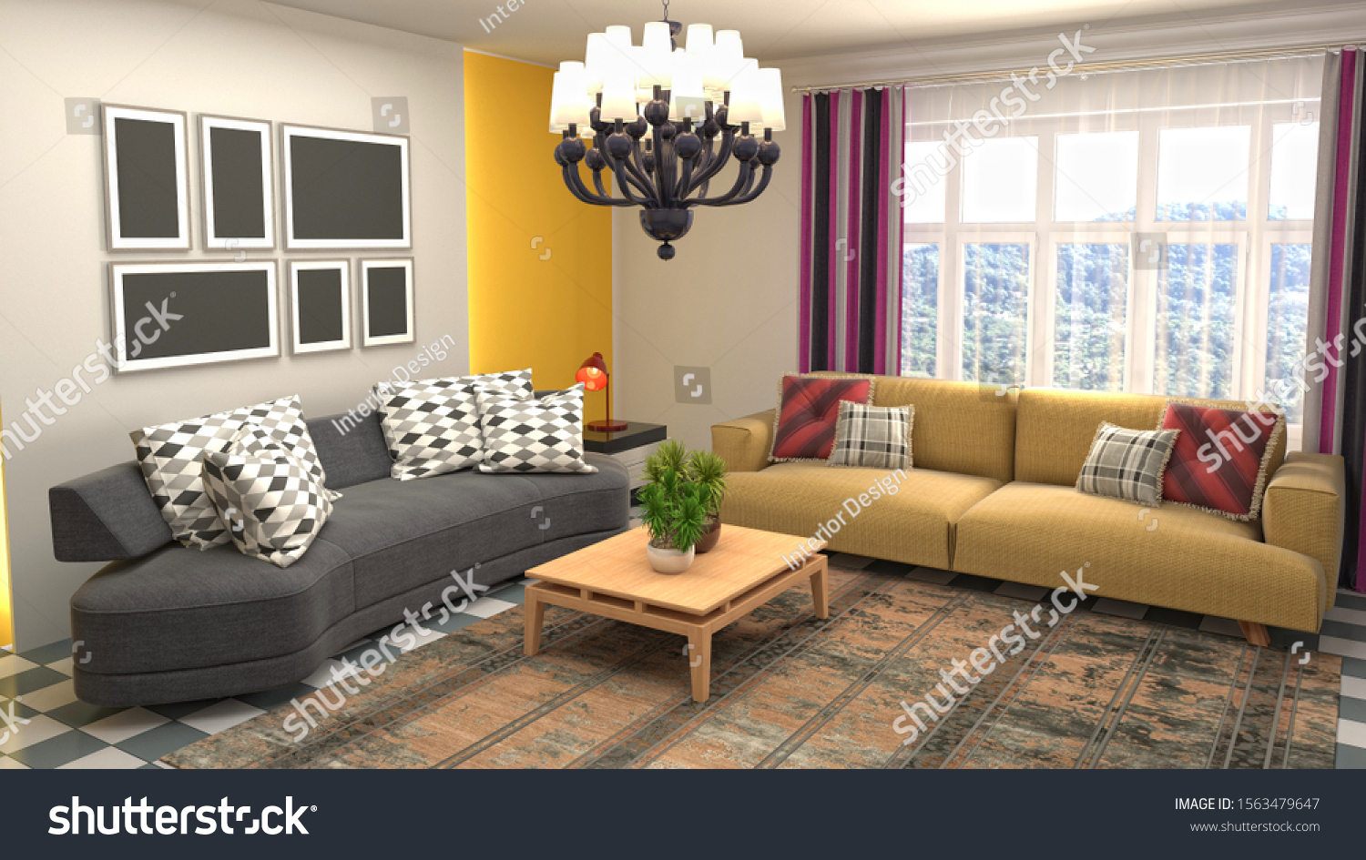 Interior of the living room. 3D illustration. #1563479647