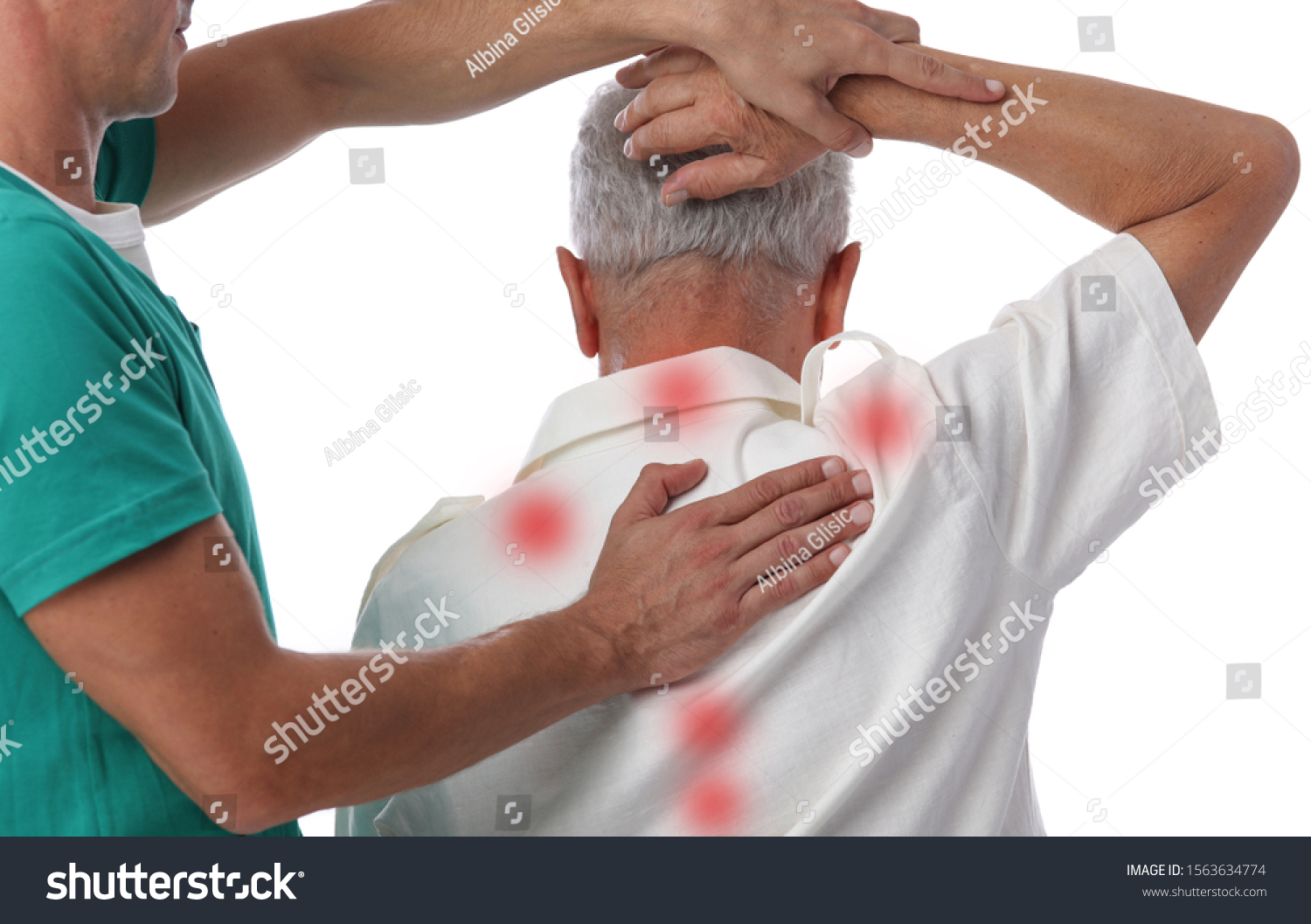 Chiropractic treatment. Shiatsu massage, Back Pain trigger points. Physiotherapy for senior male patient #1563634774