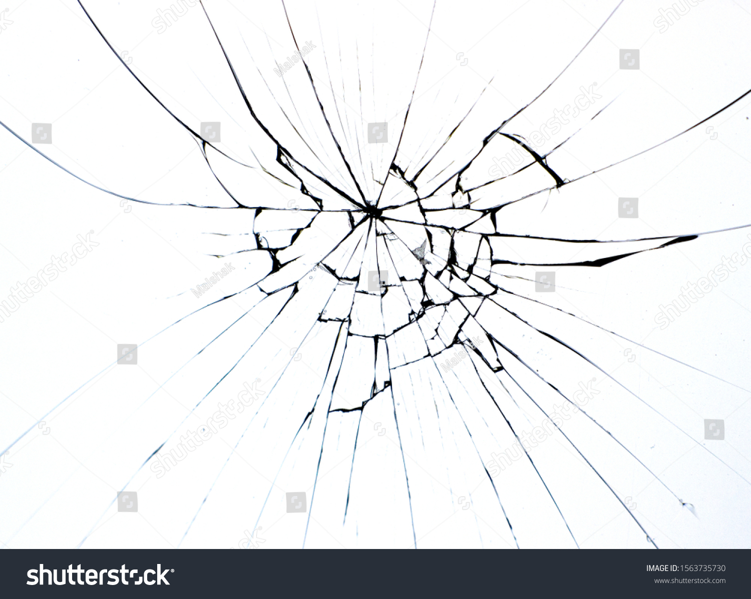 Broken glass on window isolated crack on white background. Cracks concept for design. #1563735730