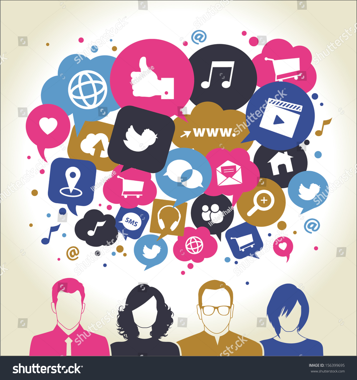 Social media icons in speech bubbles with group of people #156399695