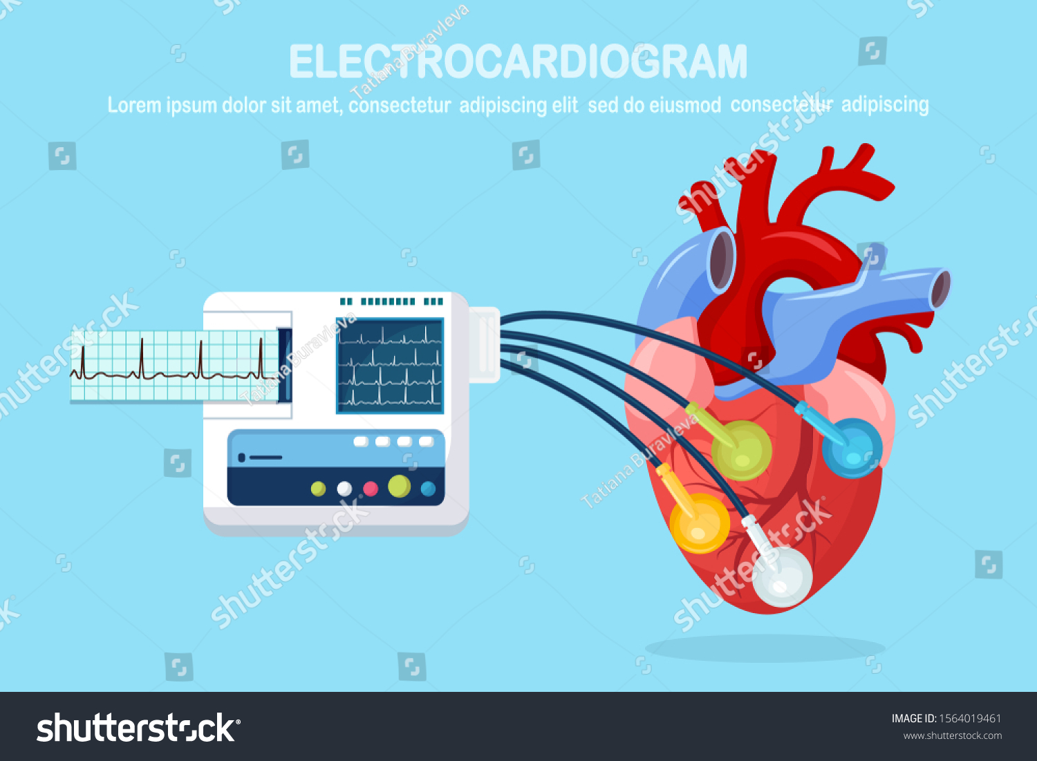 ECG machine isolated on background. Electrocardiogram monitor for diagnosis human heart with EKG graph. Medical equipment for hospital with chart of heartbeat rhythm. Vector flat design  #1564019461