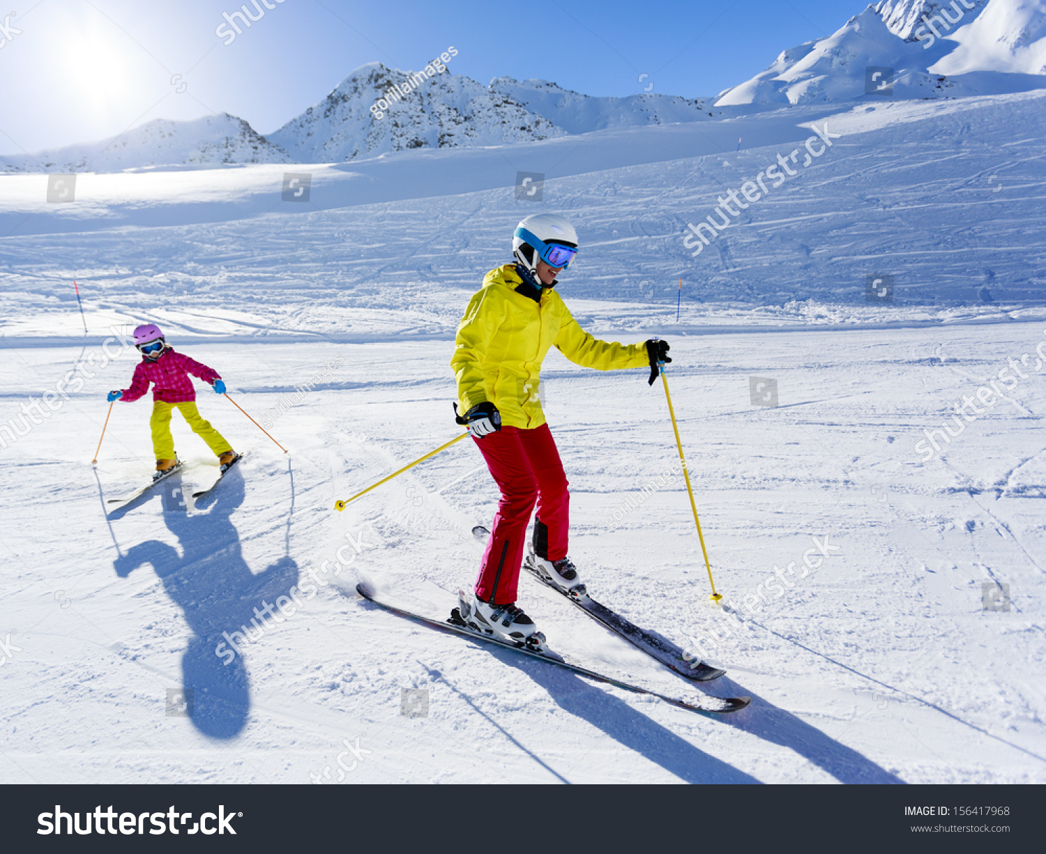 Skiing, winter, ski lesson - skiers on ski run #156417968