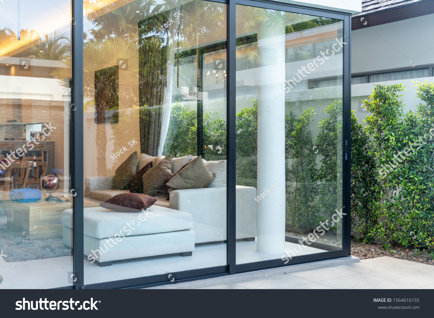open plan living area with sliding door and garden #1564616155