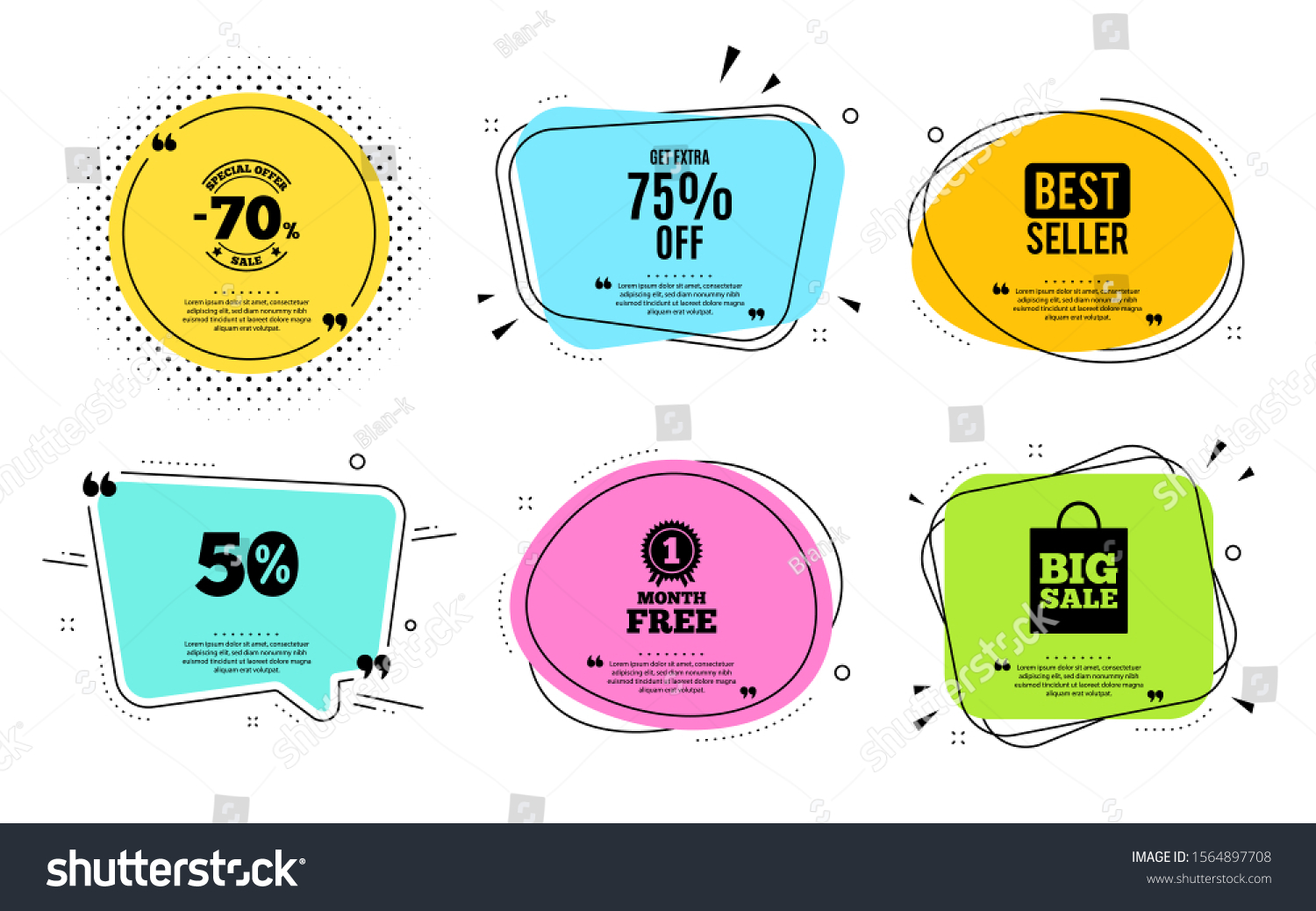 Get Extra 75% off Sale. Best seller, quote text. Discount offer price sign. Special offer symbol. Save 75 percentages. Quotation bubble. Banner badge, texting quote boxes. Extra discount text. Vector #1564897708