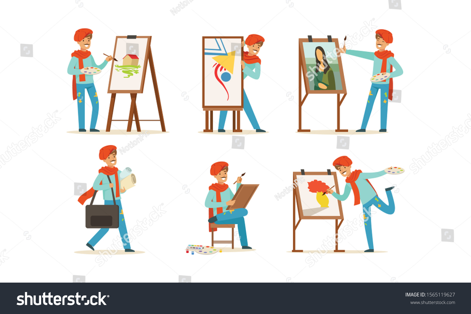Artist Character Painting on Canvas Vector Set #1565119627