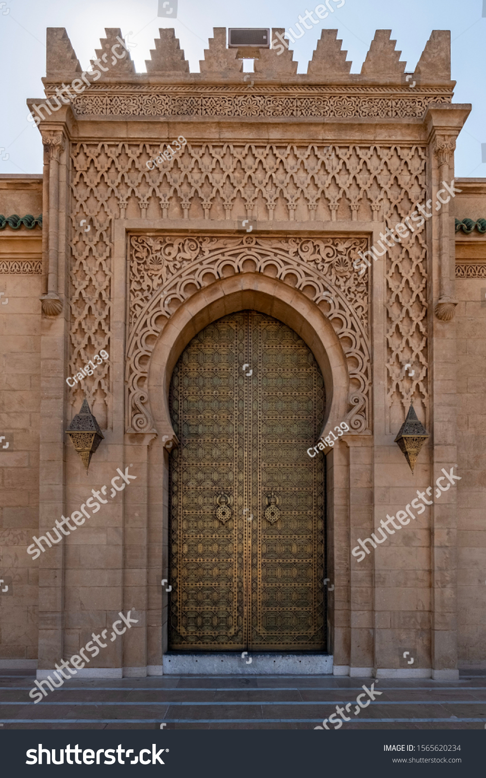 Golden door in Rabat Morocco. Photo taken at the Hassan Tower and Mosque in Rabat.  #1565620234