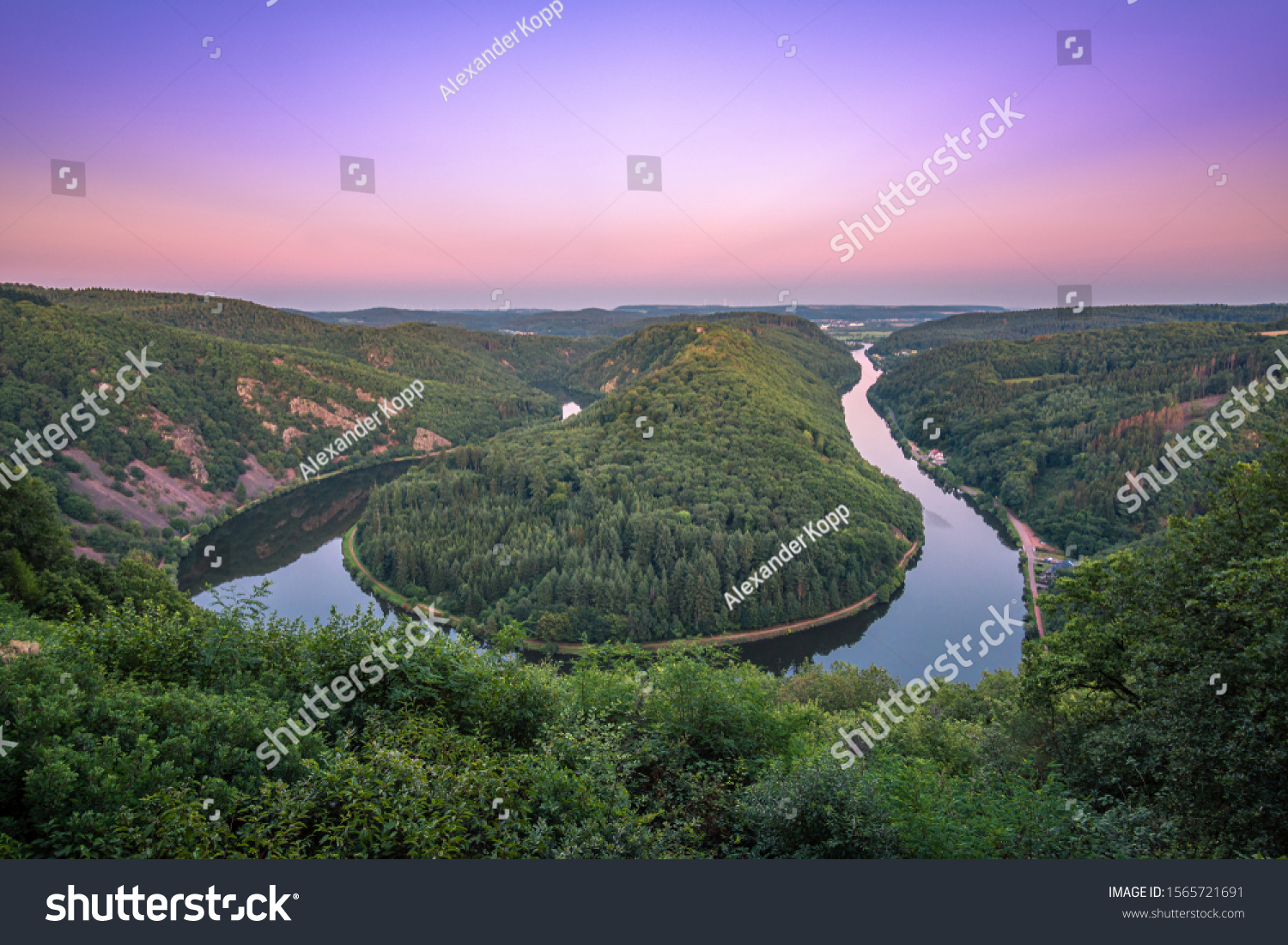 The "Saarschleife" of Saarland, Germany at the sunset. The place where the river Saar makes a turn. #1565721691