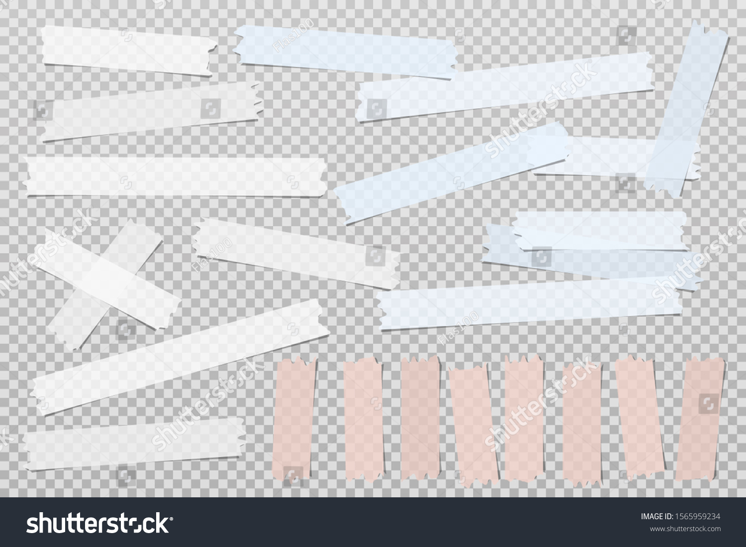 Colorful, white adhesive, sticky, masking, duct tape strips for text are on squared gray background. Vector illustration #1565959234