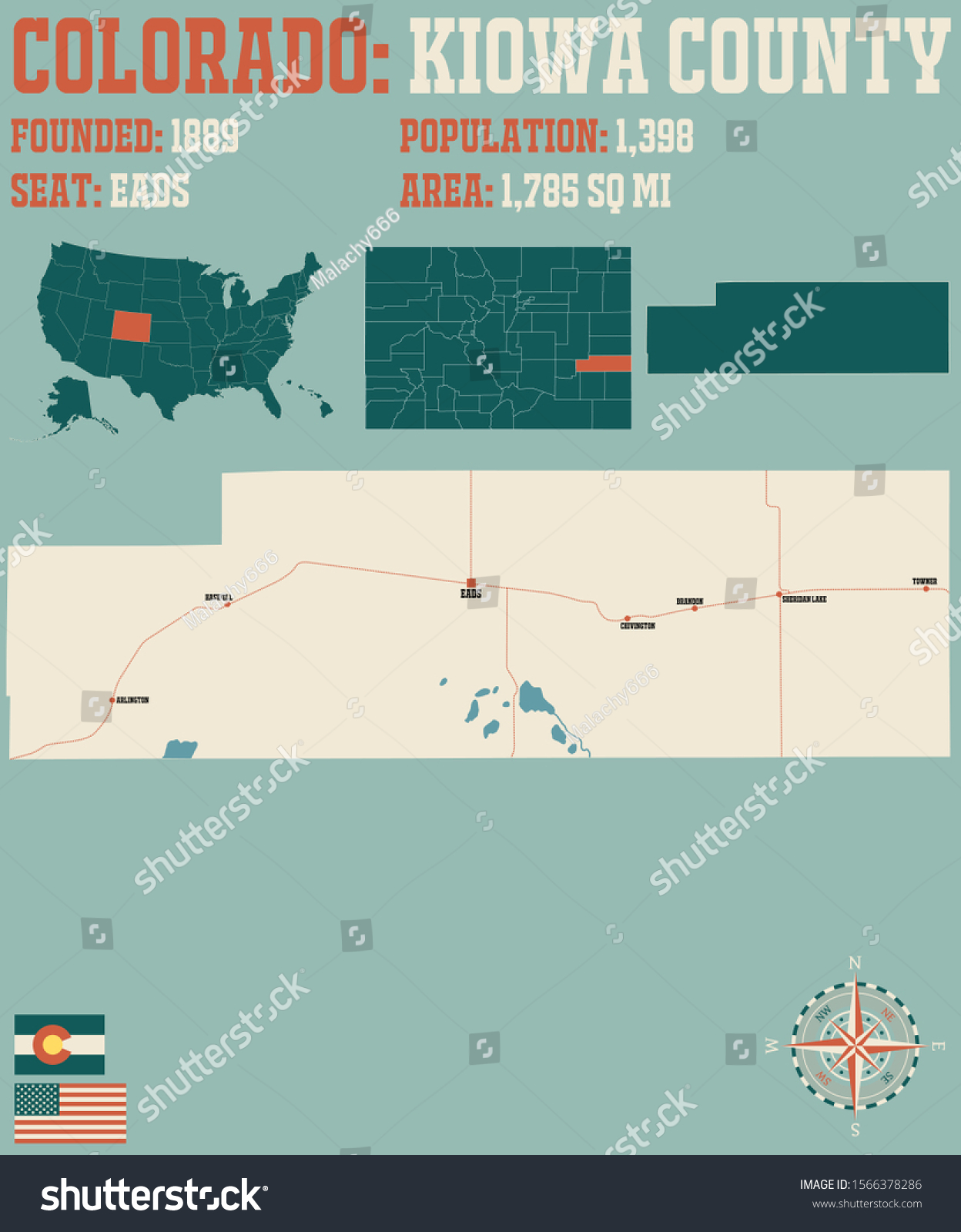 Large and detailed map of Kiowa county in - Royalty Free Stock Vector ...