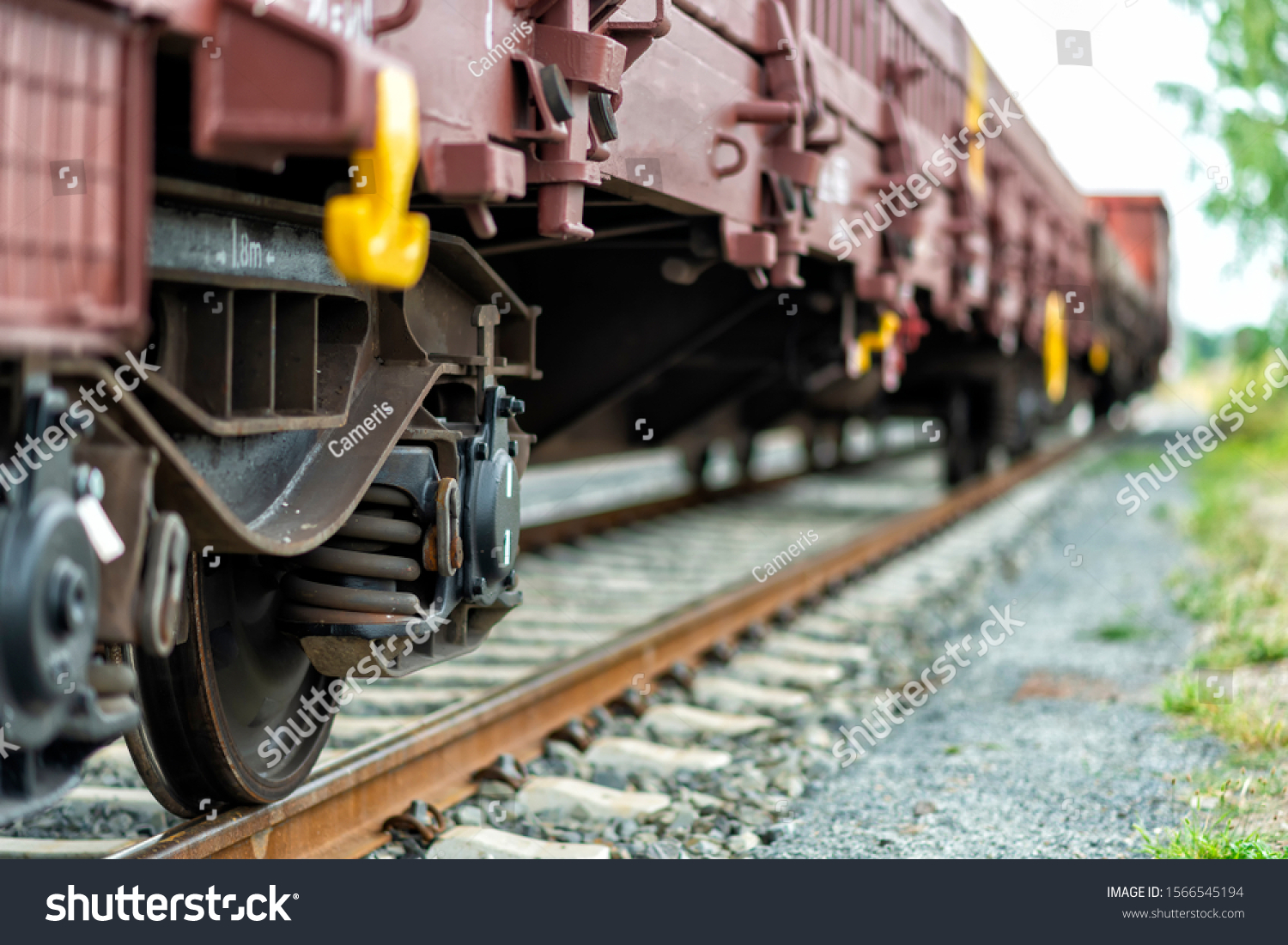 freight train with freight wagons at a shunt yard in Europe #1566545194