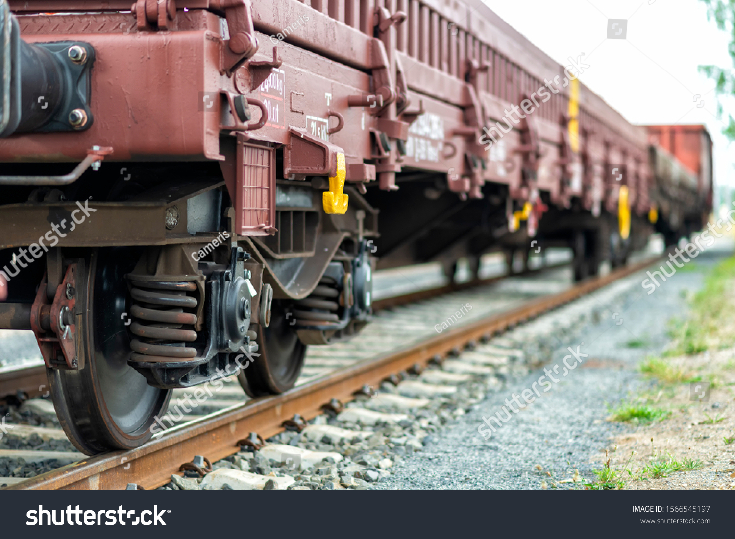 freight train with freight wagons at a shunt yard in Europe #1566545197