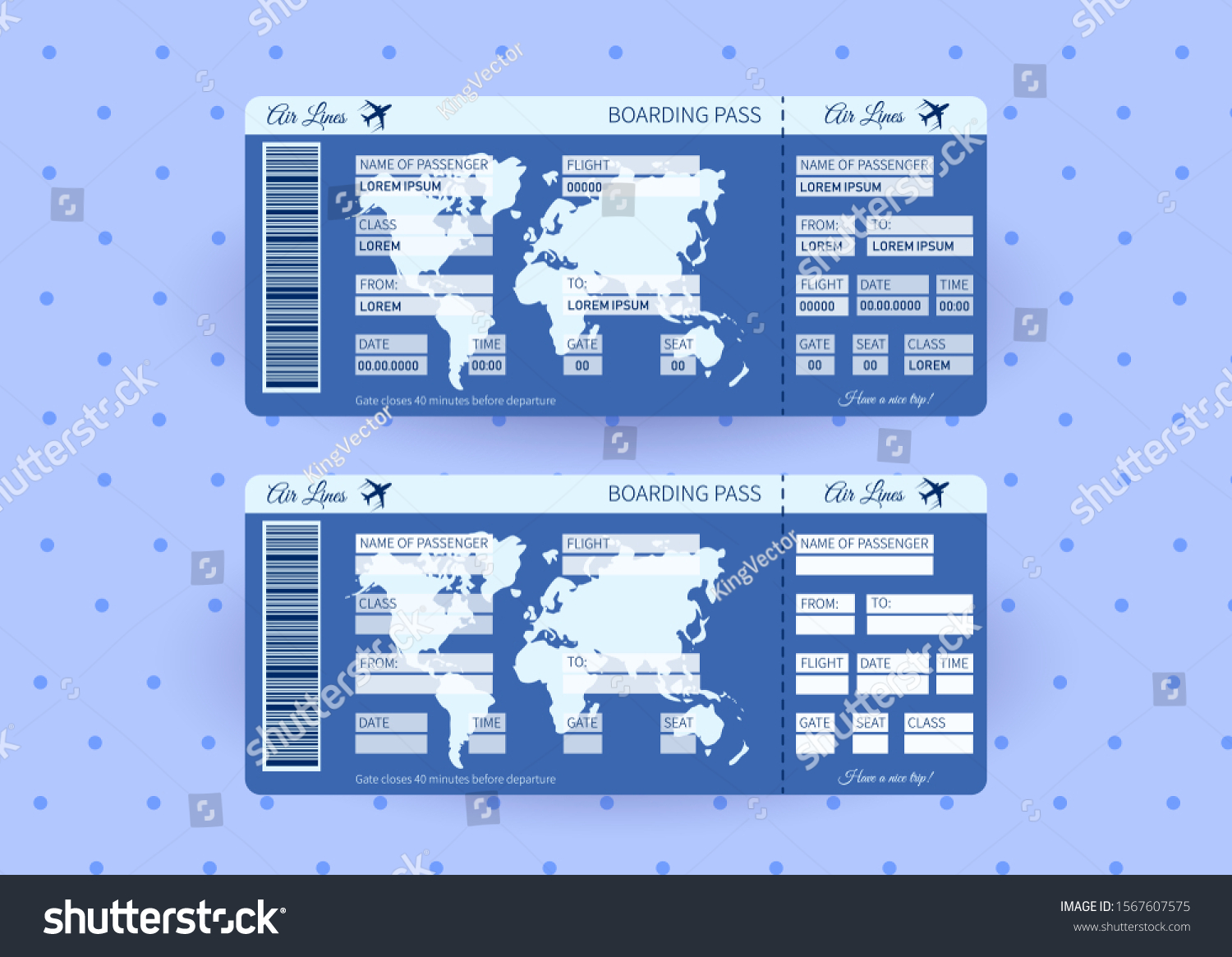 Airplane Ticket Boarding Pass Ticket Template Royalty Free Stock Vector 1567607575