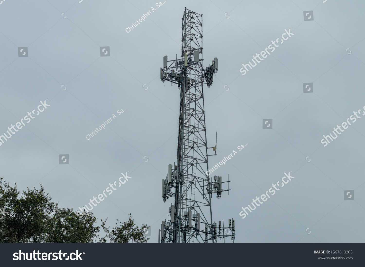 Coconut Creek, FL / USA - 10/17/2019 : Tradewinds Park - Communications 100 foot cell phone tower in Broward County #1567610203