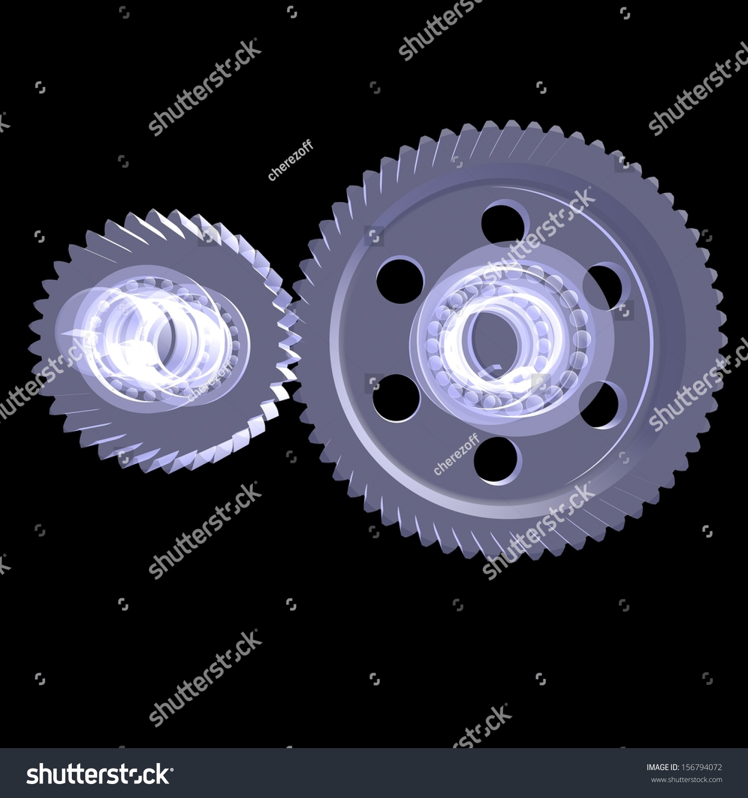 White shafts, gears and bearings. Xray render Royalty Free Stock Photo 156794072