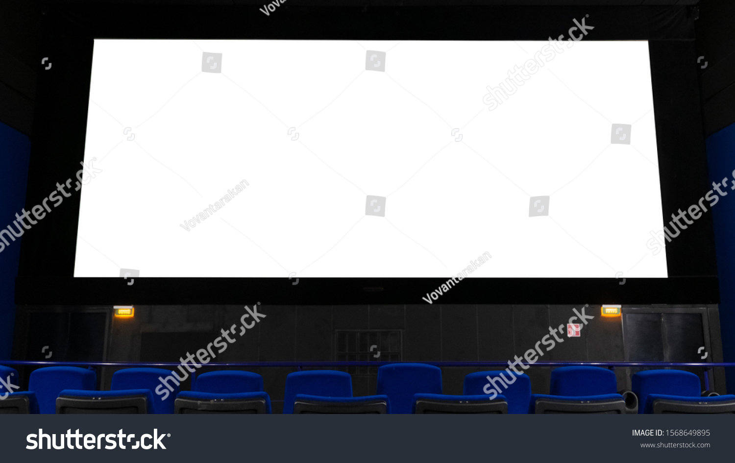 large Billboard in the form of a cinema monitor, convey information through the screen in the cinema hall. large advertising layout. #1568649895