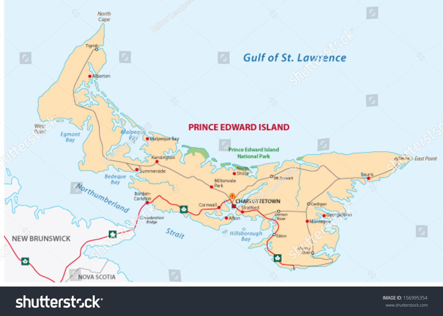 Prince Edward Island road map - Royalty Free Stock Vector 156995354 ...