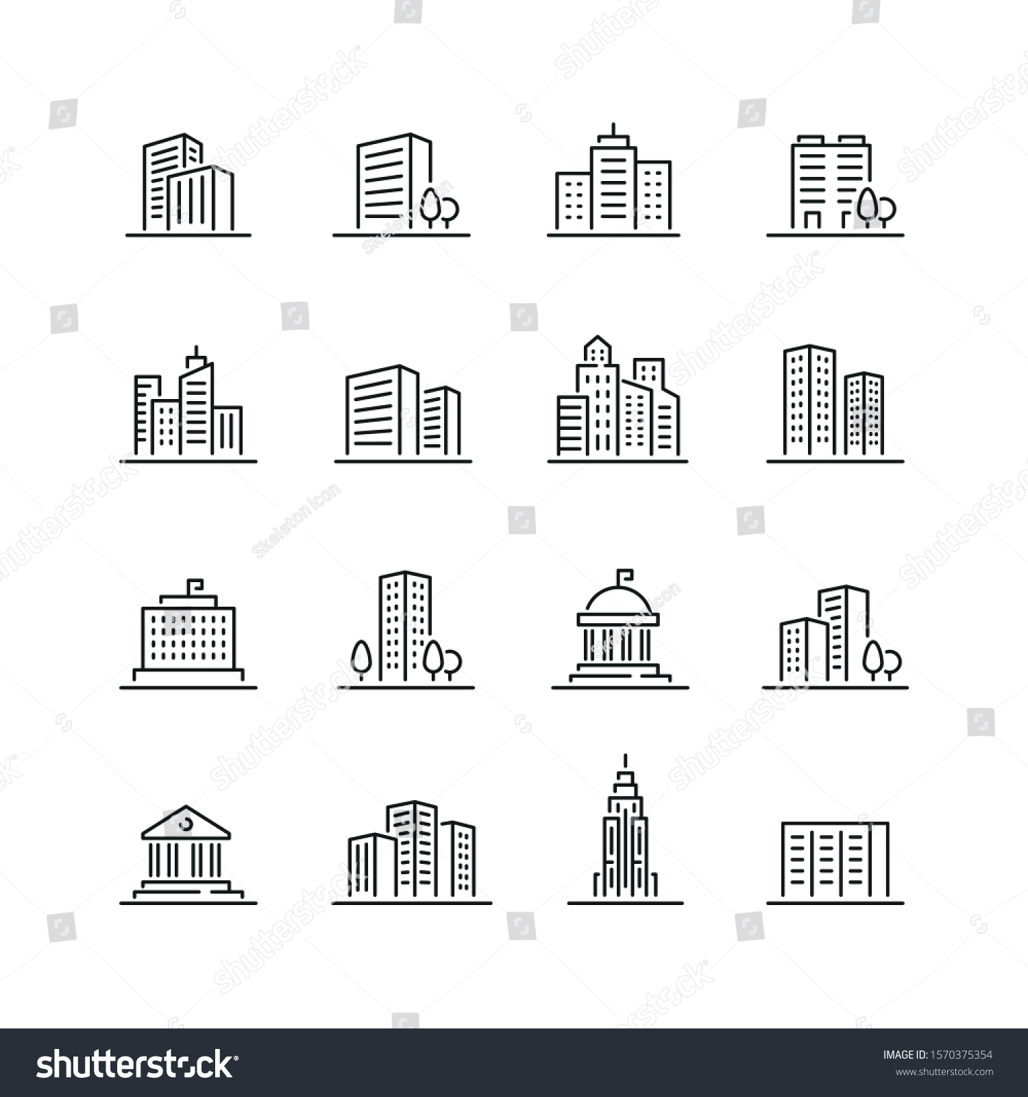 Building related icons: thin vector icon set, black and white kit #1570375354