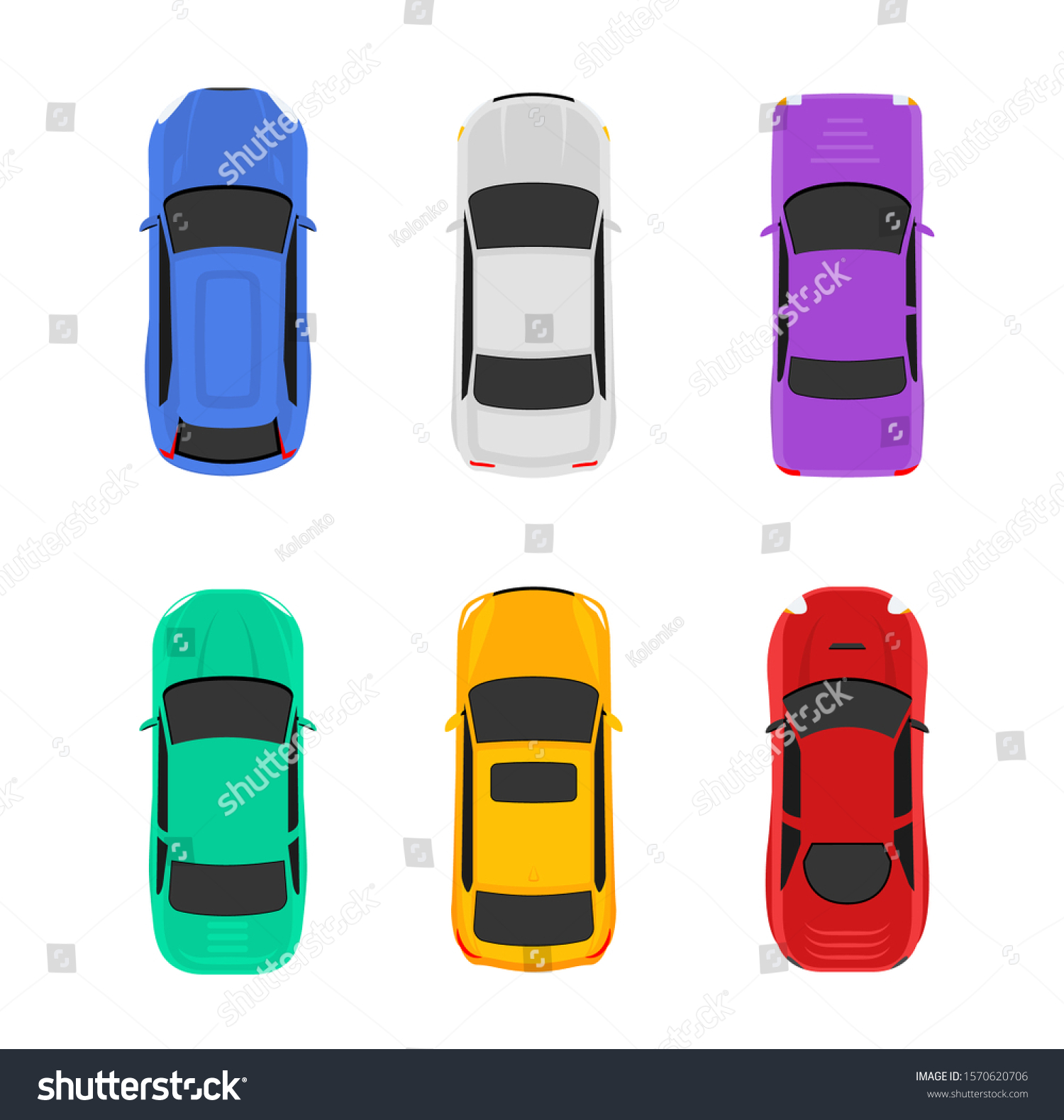 Vector car top view icon illustration. Vehicle flat isolated car icon. #1570620706