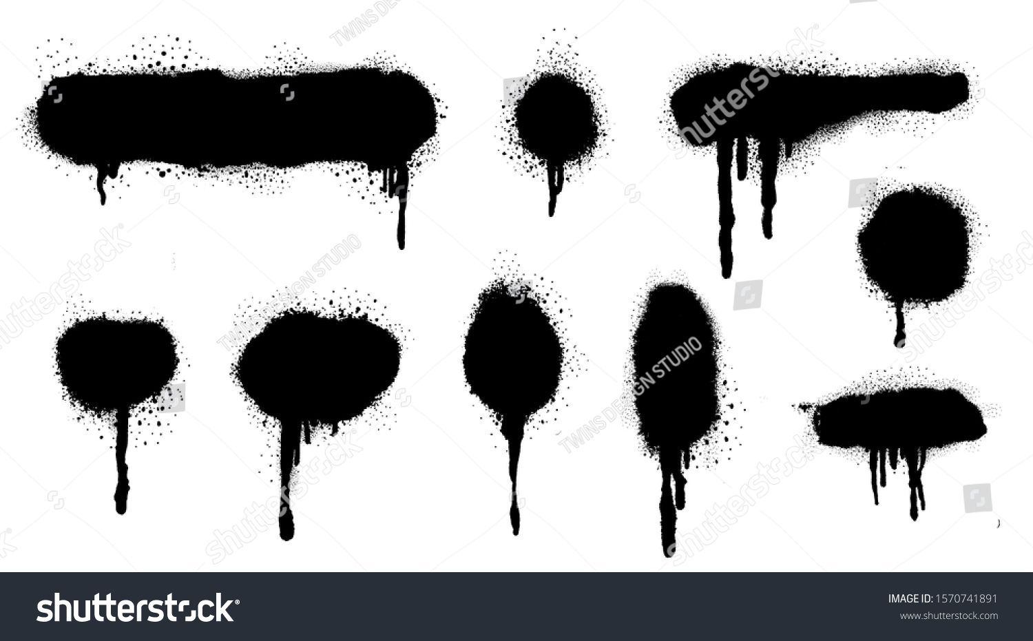 Spray Paint Vector Elements isolated on White Background, Lines and Drips Black ink splatters, Ink blots set, Street style. #1570741891