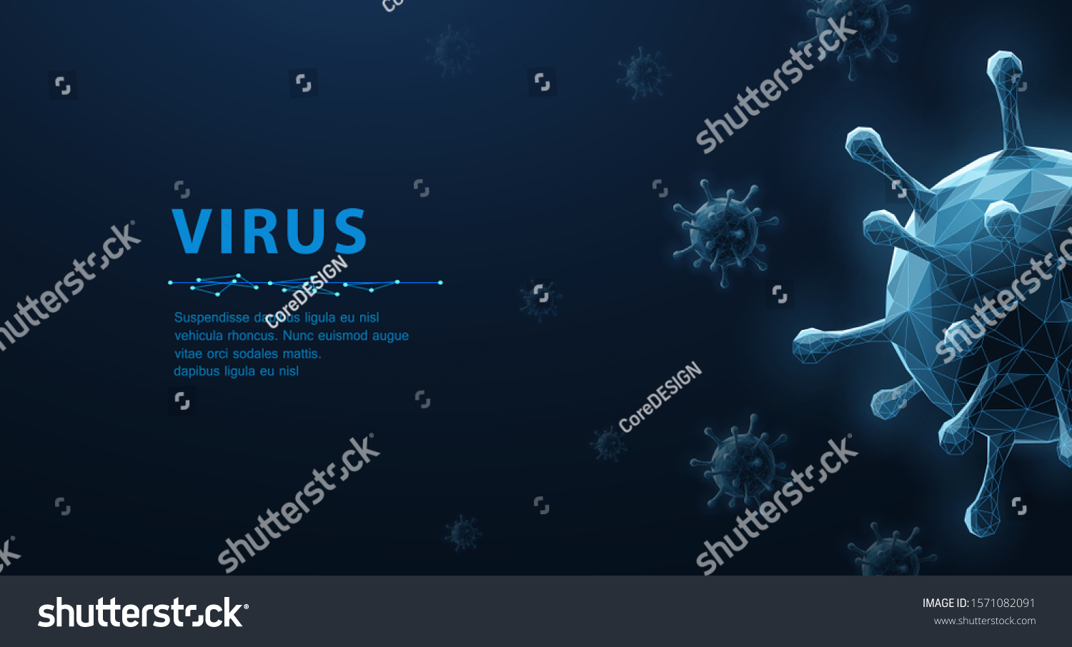 Virus. Abstract vector 3d microbe isolated on blue background. Computer virus, allergy bacteria, medical healthcare, microbiology concept. Disease germ, pathogen organism, infectious micro virology #1571082091