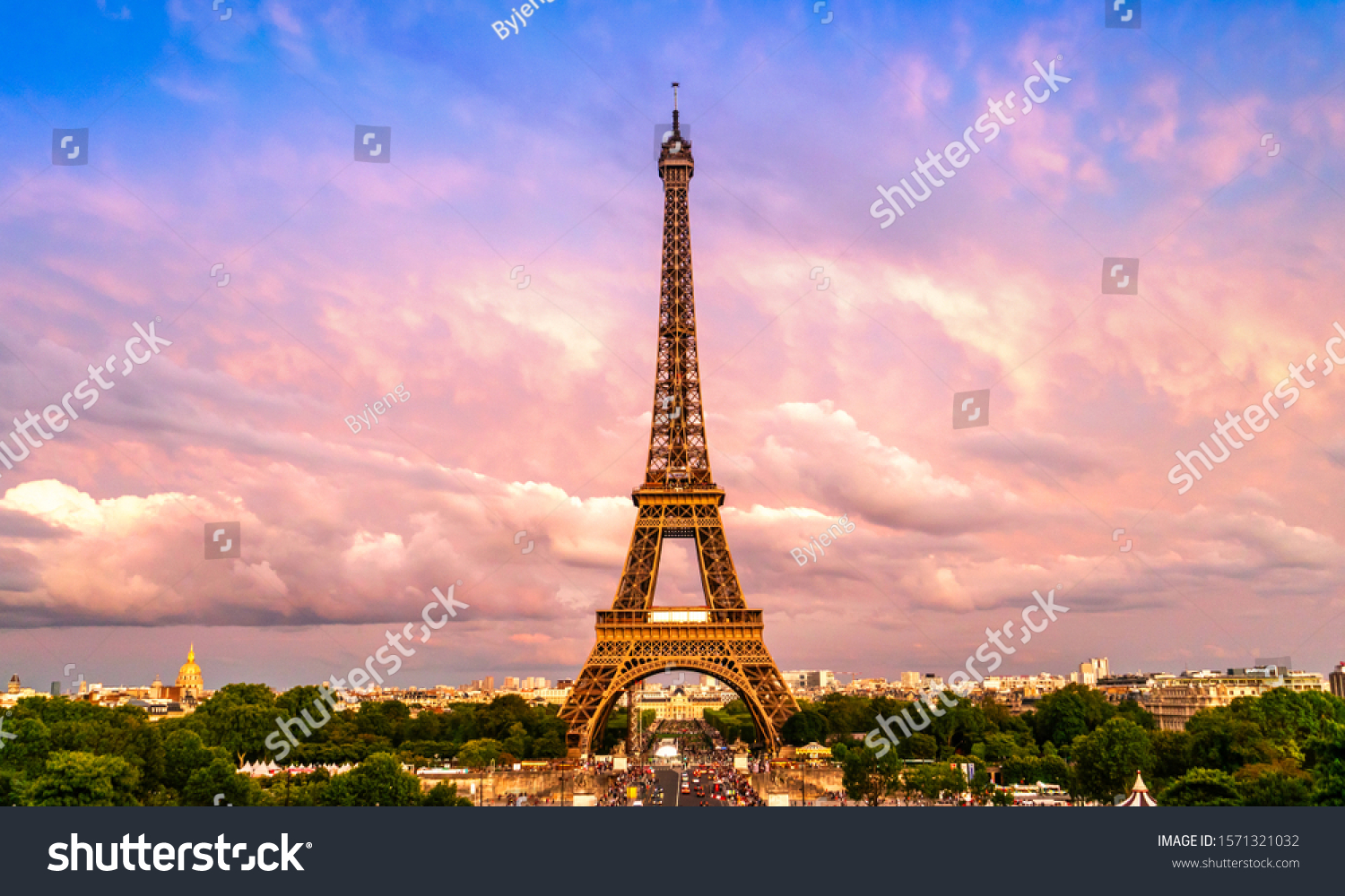 Beautiful view of famous Eiffel Tower in Paris, France. Paris Best Destinations in Europe. #1571321032