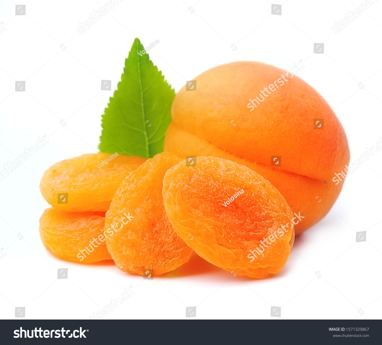 Sweet apricots and dried apricots isolated on white backgrounds. #1571329867