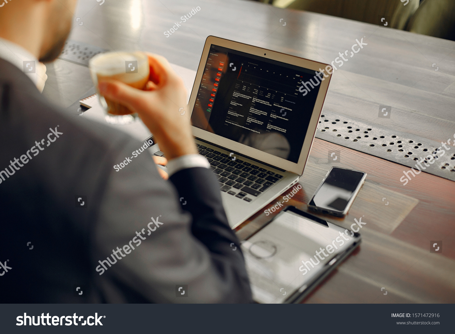 Businesspeople with a laptop. Close up keyboard. #1571472916