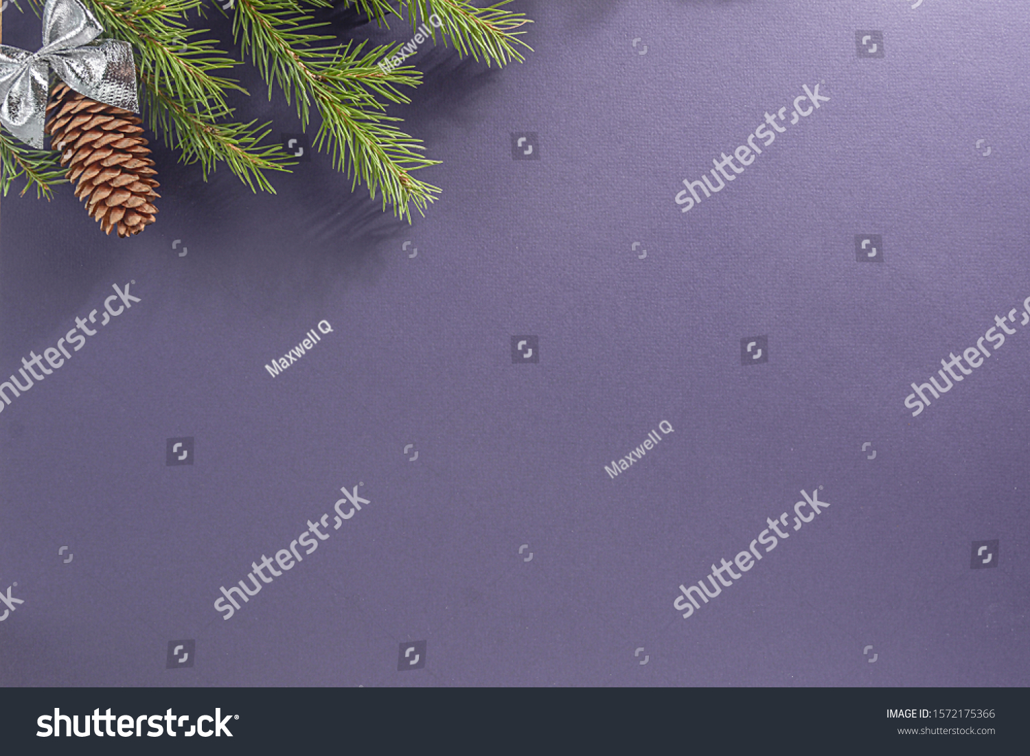 Lilac background for a letter to Santa Claus. Background for a Christmas card. Decorated with fir cones, fir branches,  #1572175366