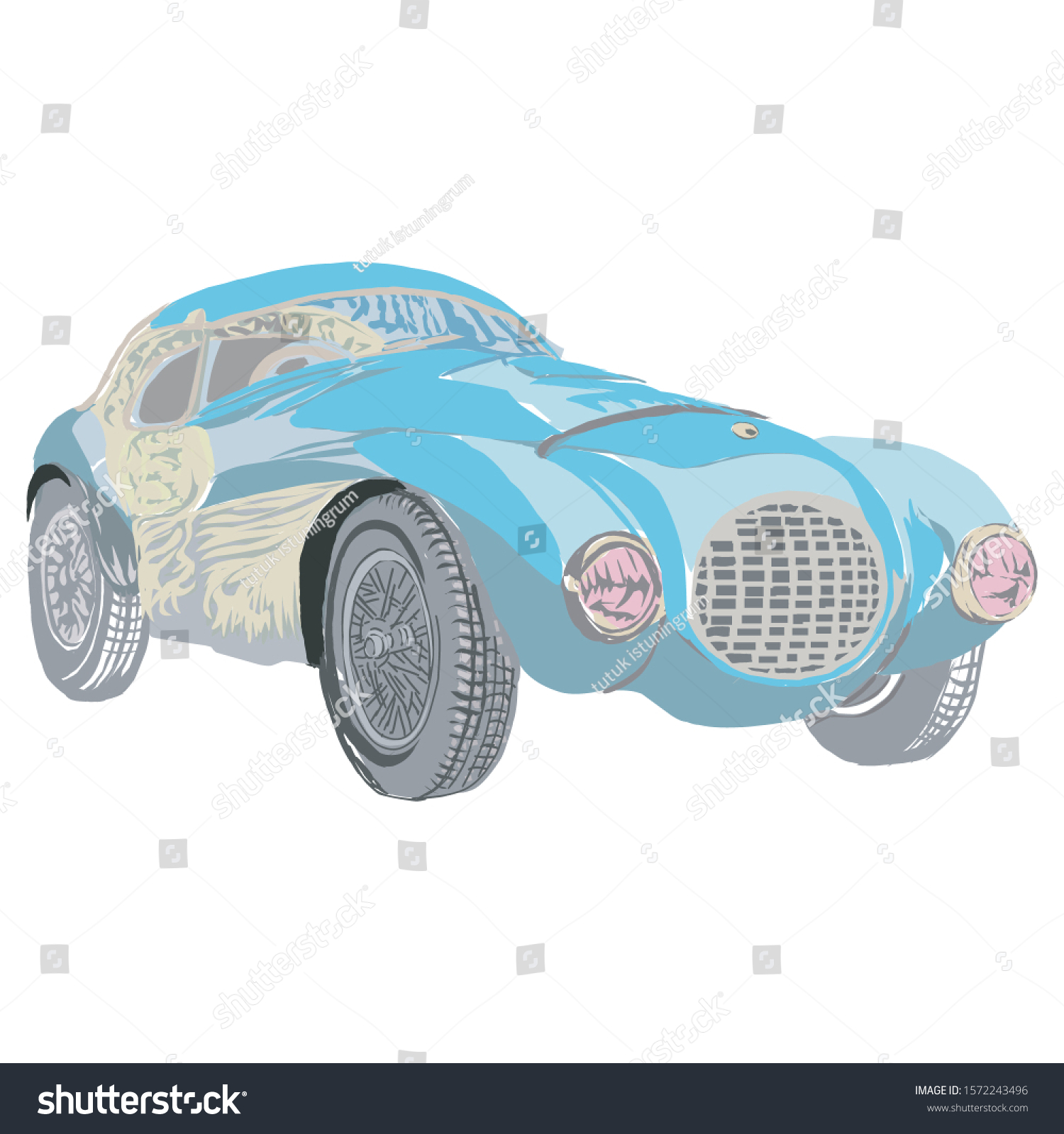 
illustration of a classic blue car with a white background #1572243496