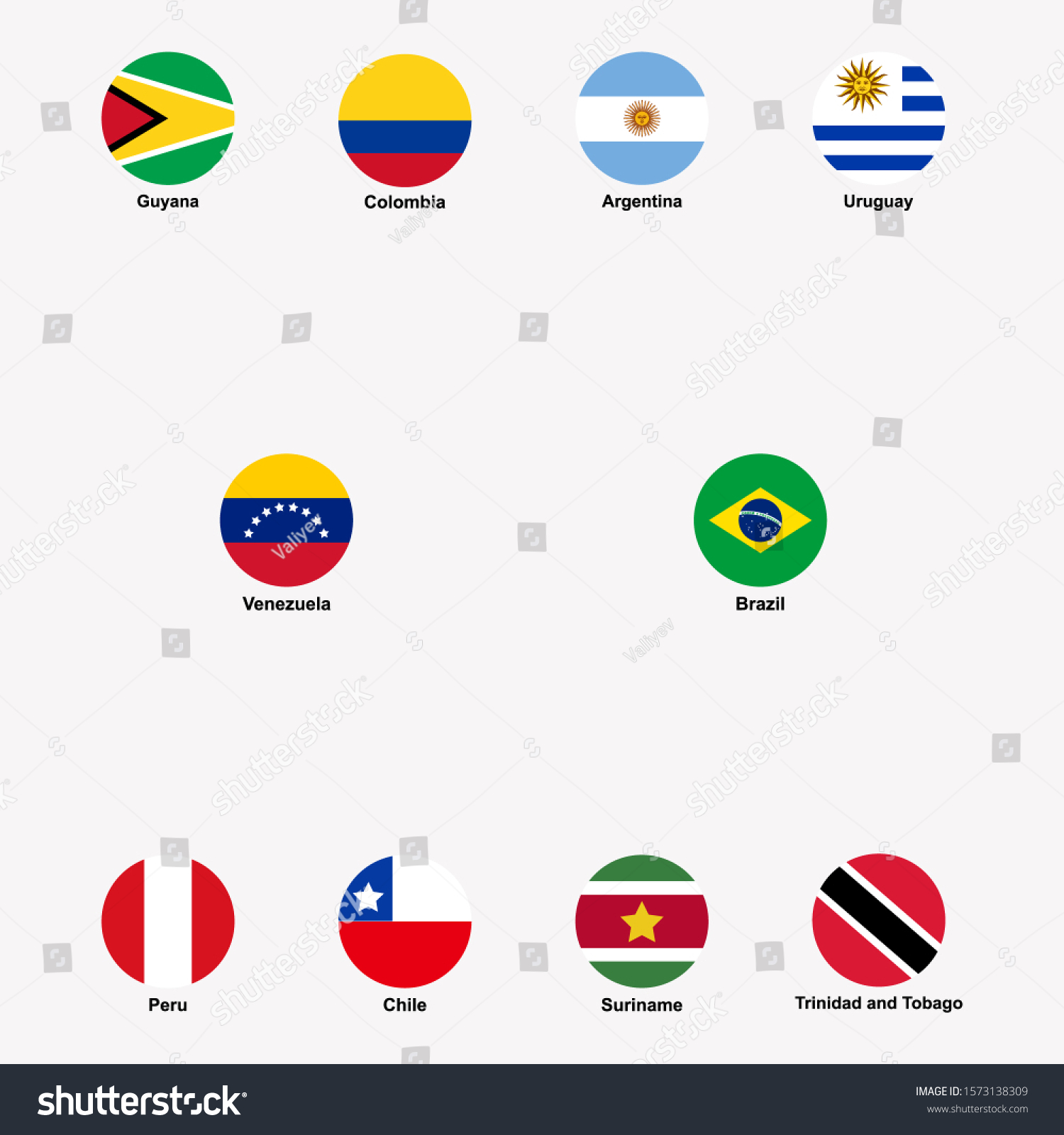 South American countries flags icon set. Guyana, - Royalty Free Stock ...