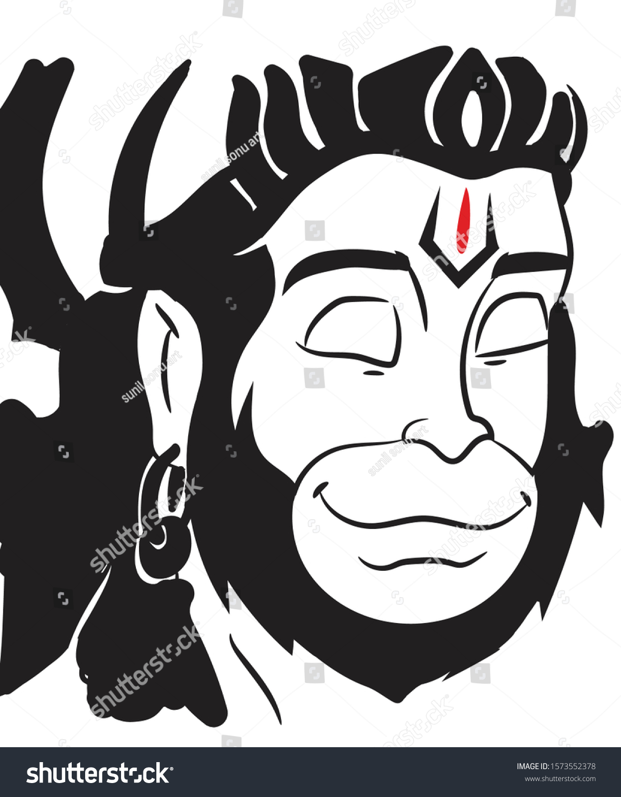 Lord Hanuman Face Line Art Vector Graphic Design Royalty Free Stock Vector Avopix Com