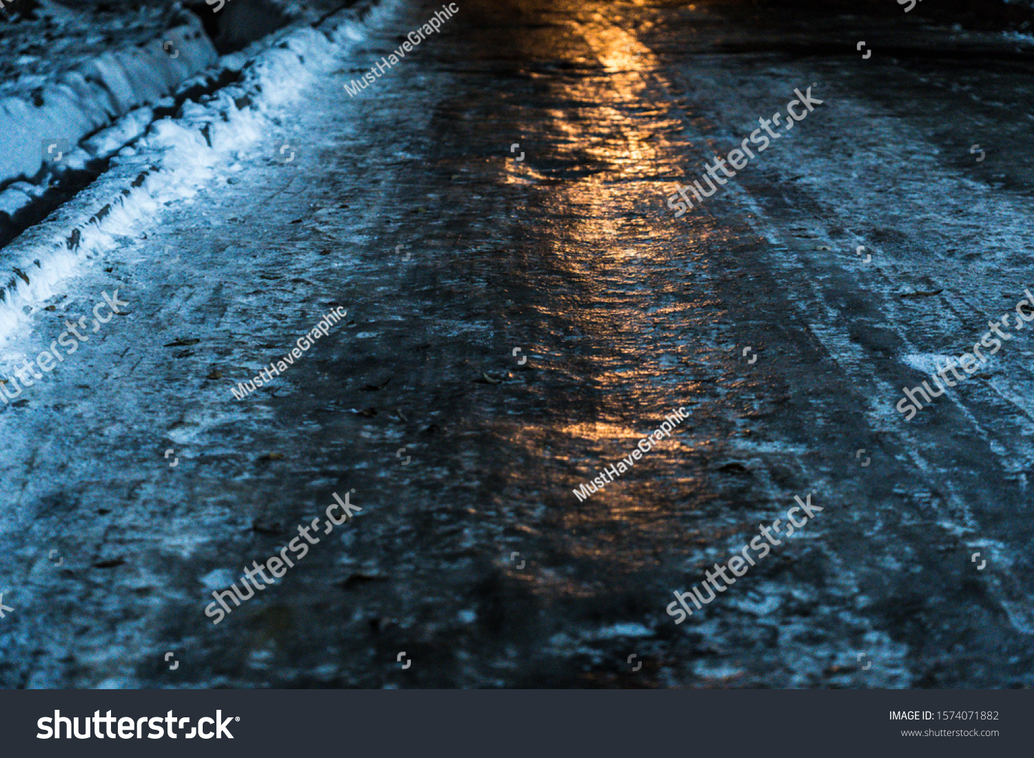 icy road night light winter #1574071882