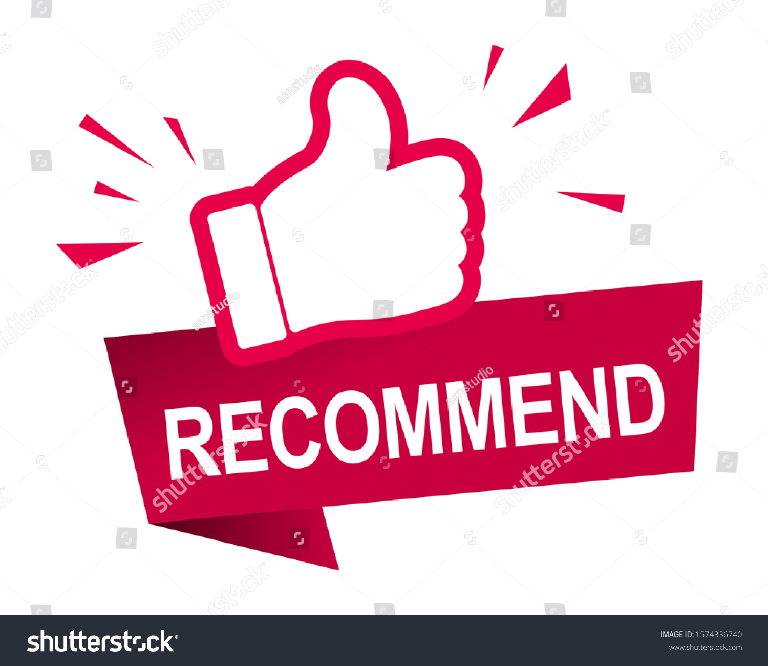 Recommend icon design. Red label recommend with thumb up icon in trendy flat style design. Vector illustration. #1574336740