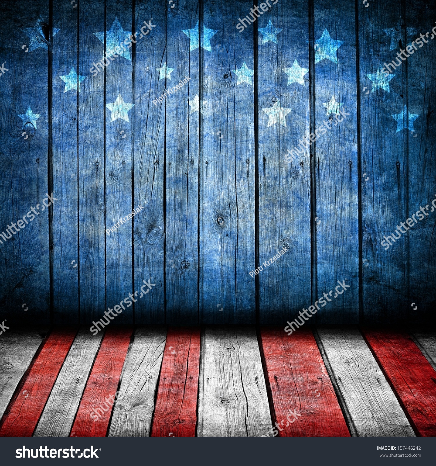 USA style background - empty wooden table for display montages #157446242