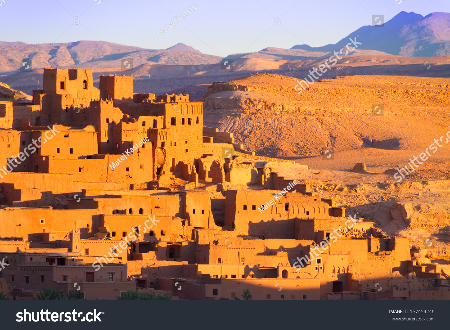 Ait Benhaddou,fortified city, kasbah or ksar, along the former caravan route between Sahara and Marrakesh in present day Morocco. It is situated in Souss Massa Draa on a hill along the Ounila River. #157454246
