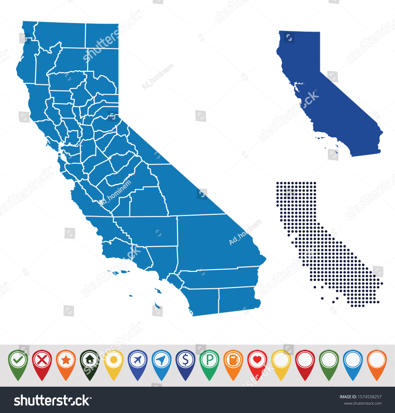 Set outline maps of California - Royalty Free Stock Vector 1574558257 ...