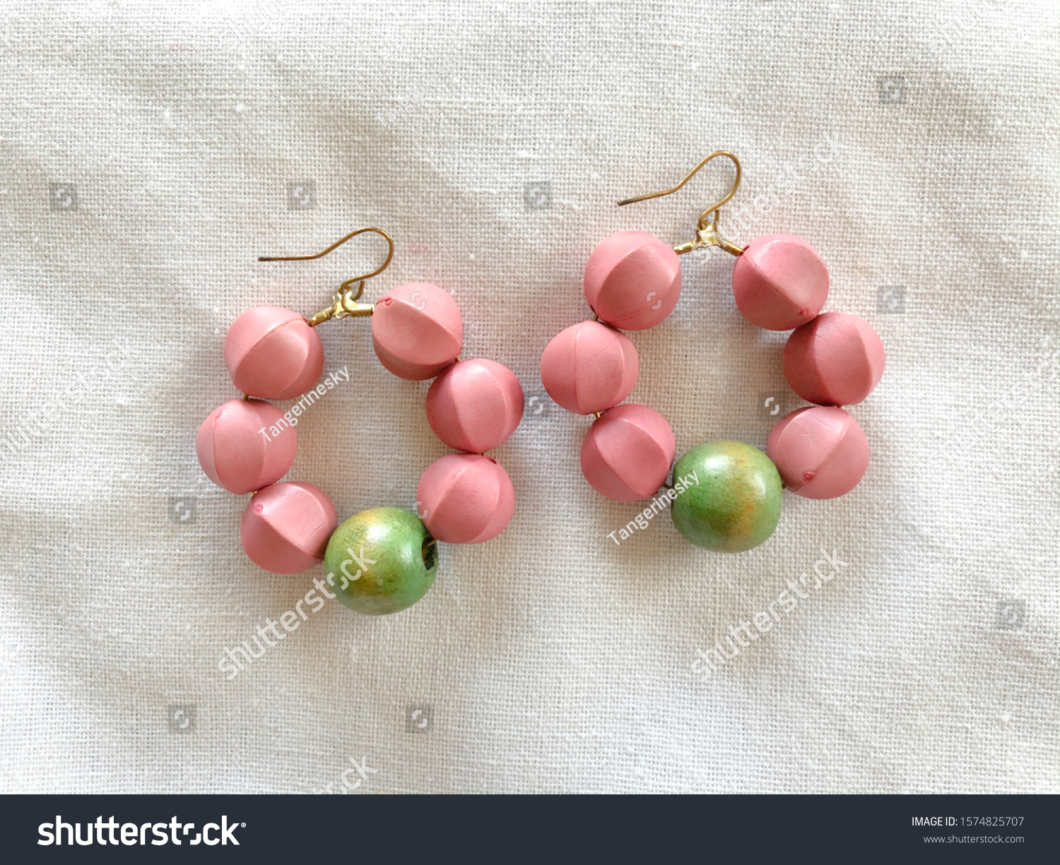 Wooden earrings DIY workshop handmade jewelry crafted work pastel green pink color clean hand craft by artisan #1574825707