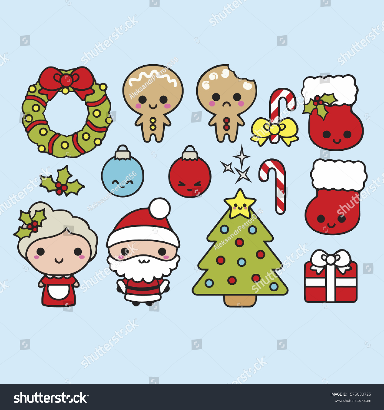 Vector Clipart Kawaii Christmas Cute Royalty Free Stock Vector