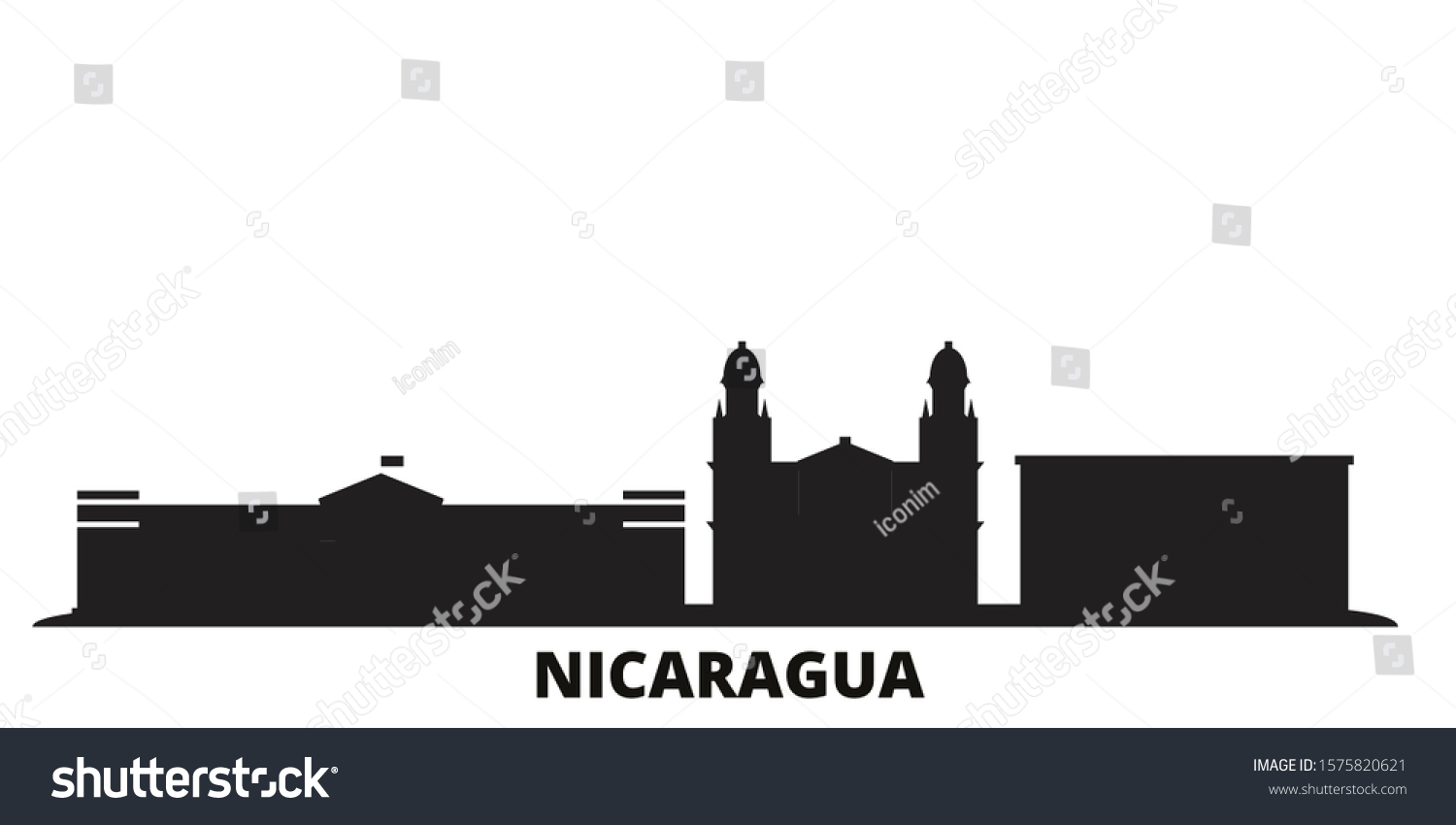 Nicaragua, Managua city skyline isolated vector illustration. Nicaragua, Managua travel black cityscape #1575820621