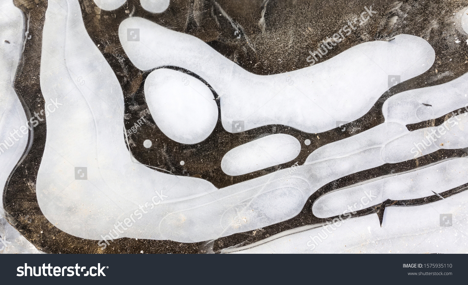 Beautiful abstract white ovals on frozen ice. #1575935110