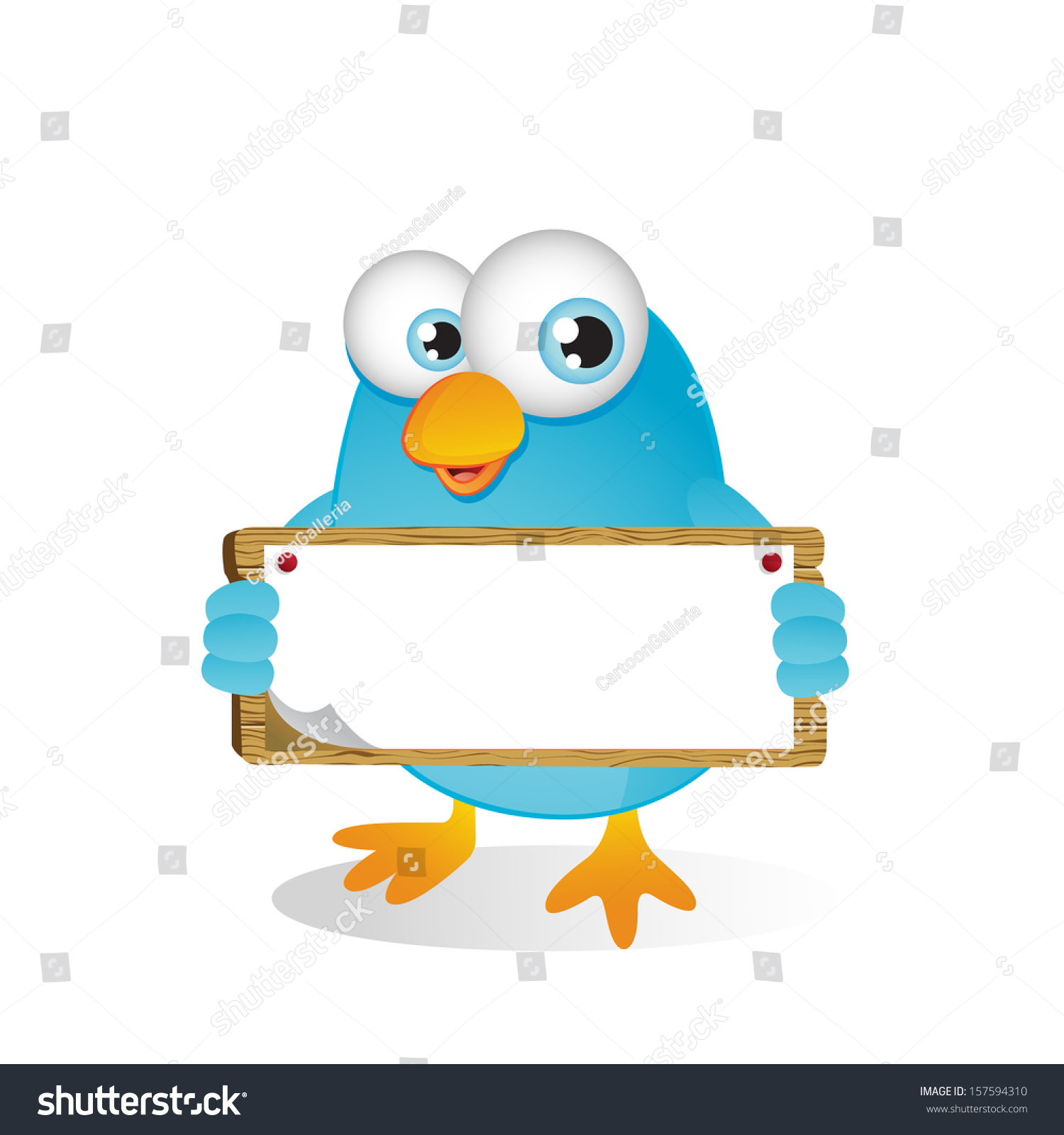 Blue Bird holding Blank Sign with Both Hands Royalty Free Stock