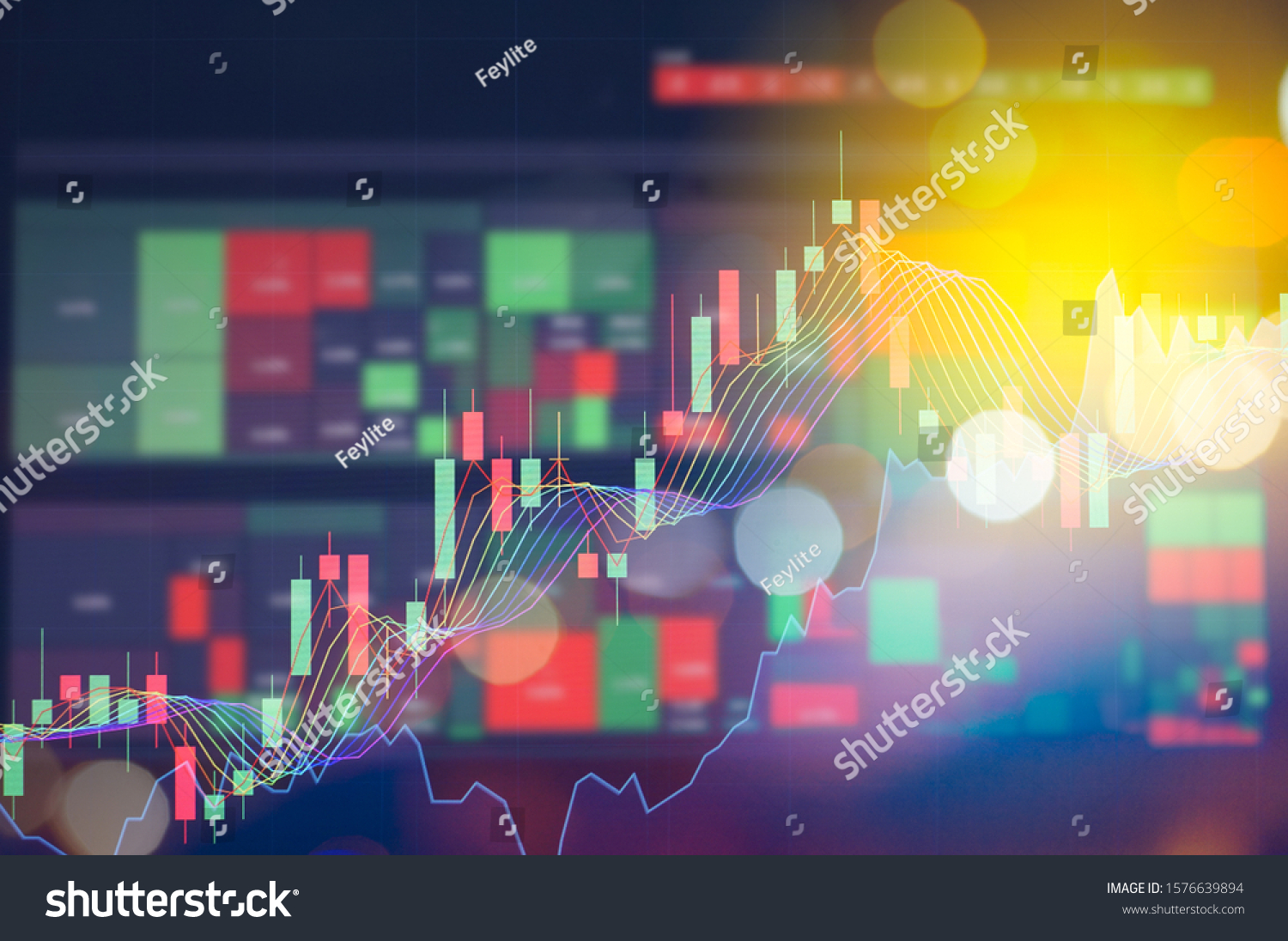 Stock market digital graph chart on LED display concept. A large display of daily stock market price and quotation. Indicator financial forex trade education background. #1576639894
