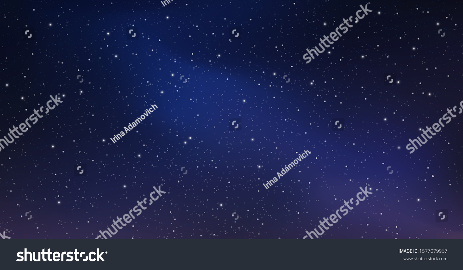 Night starry sky, blue shining space. Abstract background with stars, cosmos. Vector illustration for banner, brochure, web design #1577079967