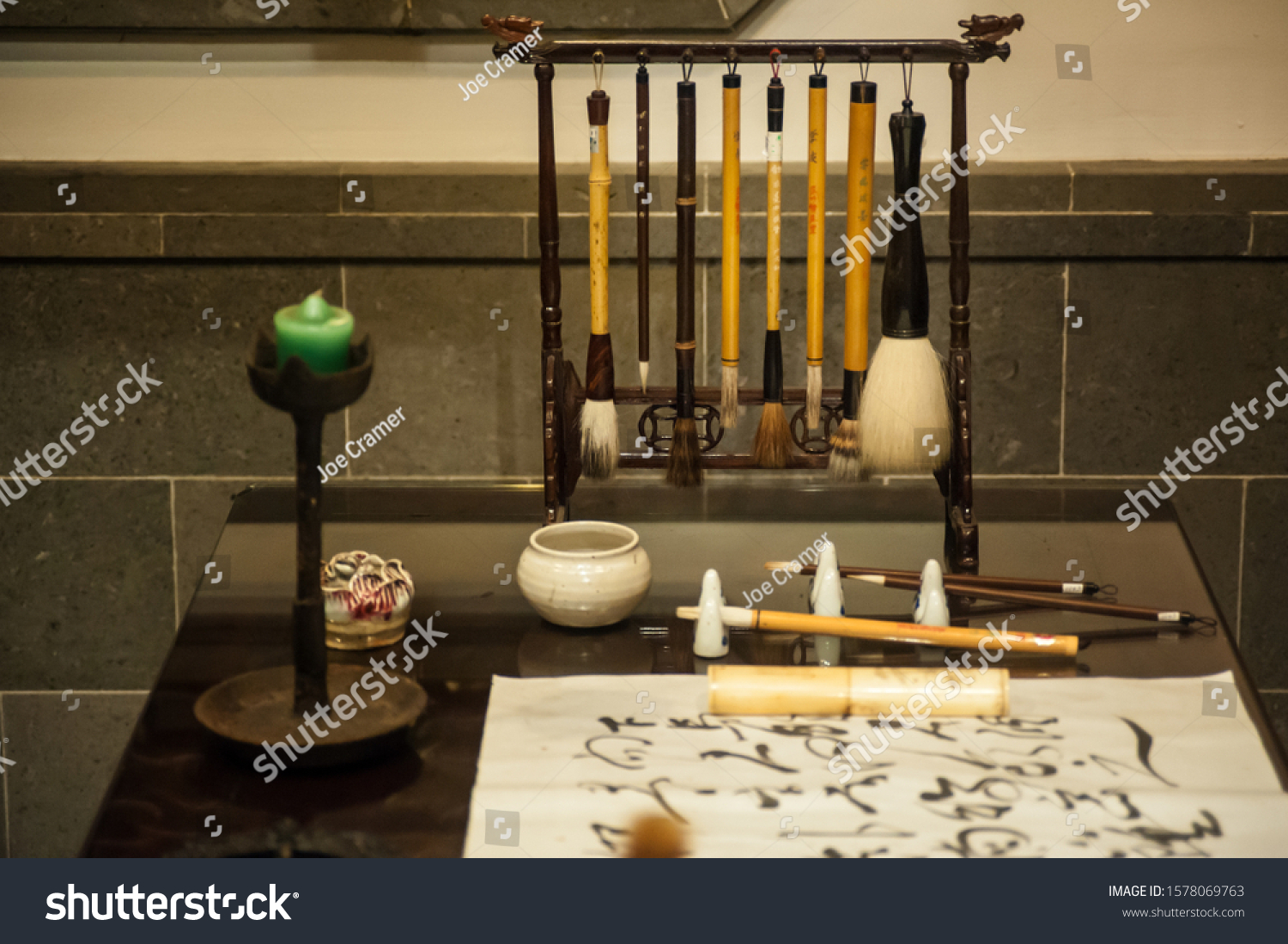 Calming Zen like calligraphy writing table and instruments  #1578069763