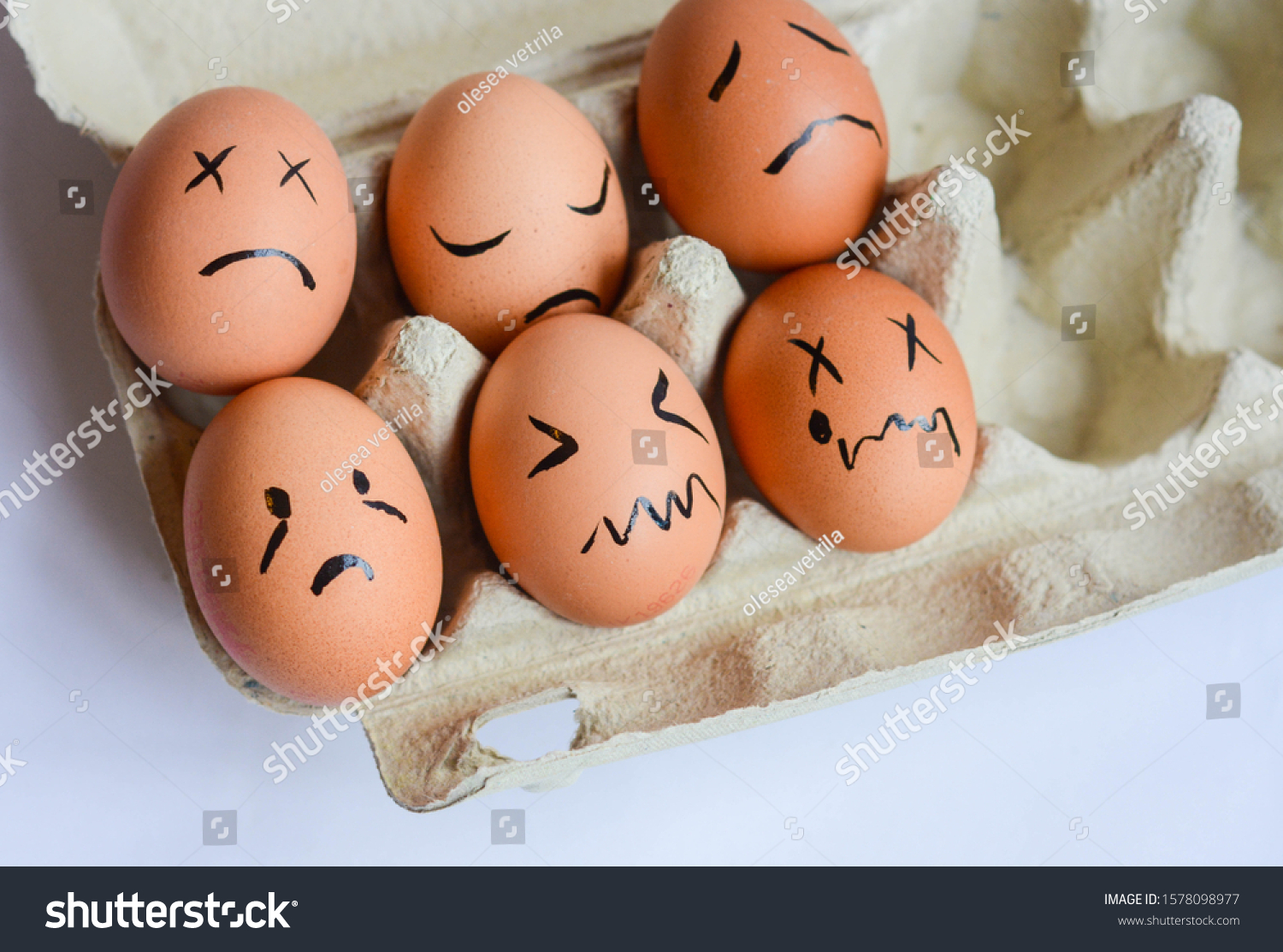 Chicken eggs with various emotions and facial expressions. Emotional stability concept represented  #1578098977