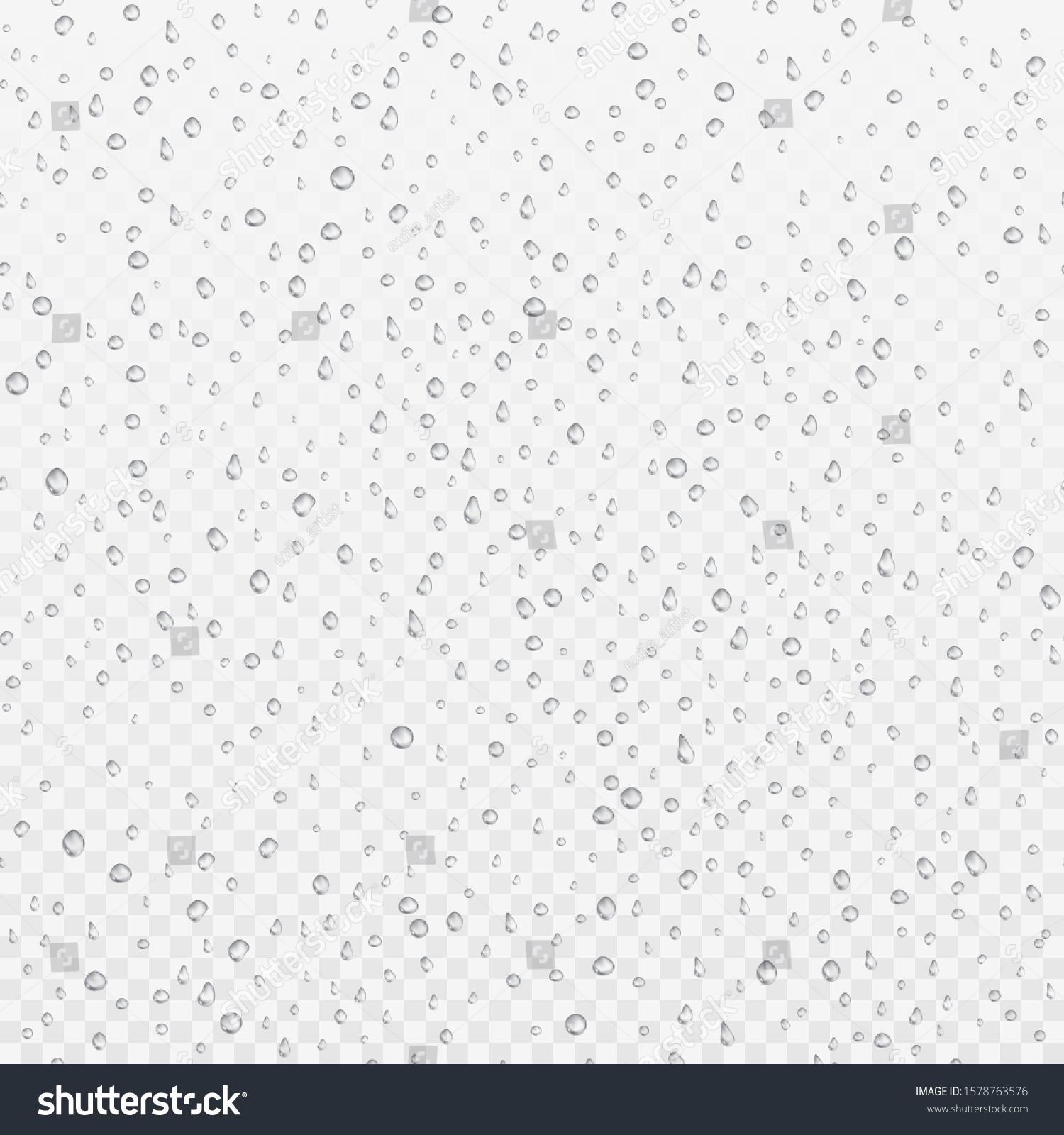 Seamless texture of Drops. Liquid clear droplet. Dew on glass surface. Realistic aqua pattern. vector illustration  #1578763576