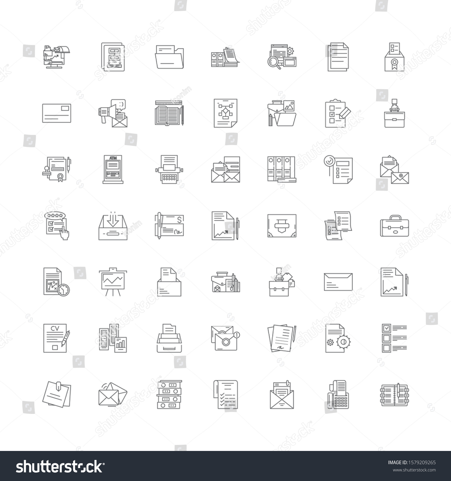 Paperwork Linear Icons, Signs, Symbols Vector   Royalty Free Stock