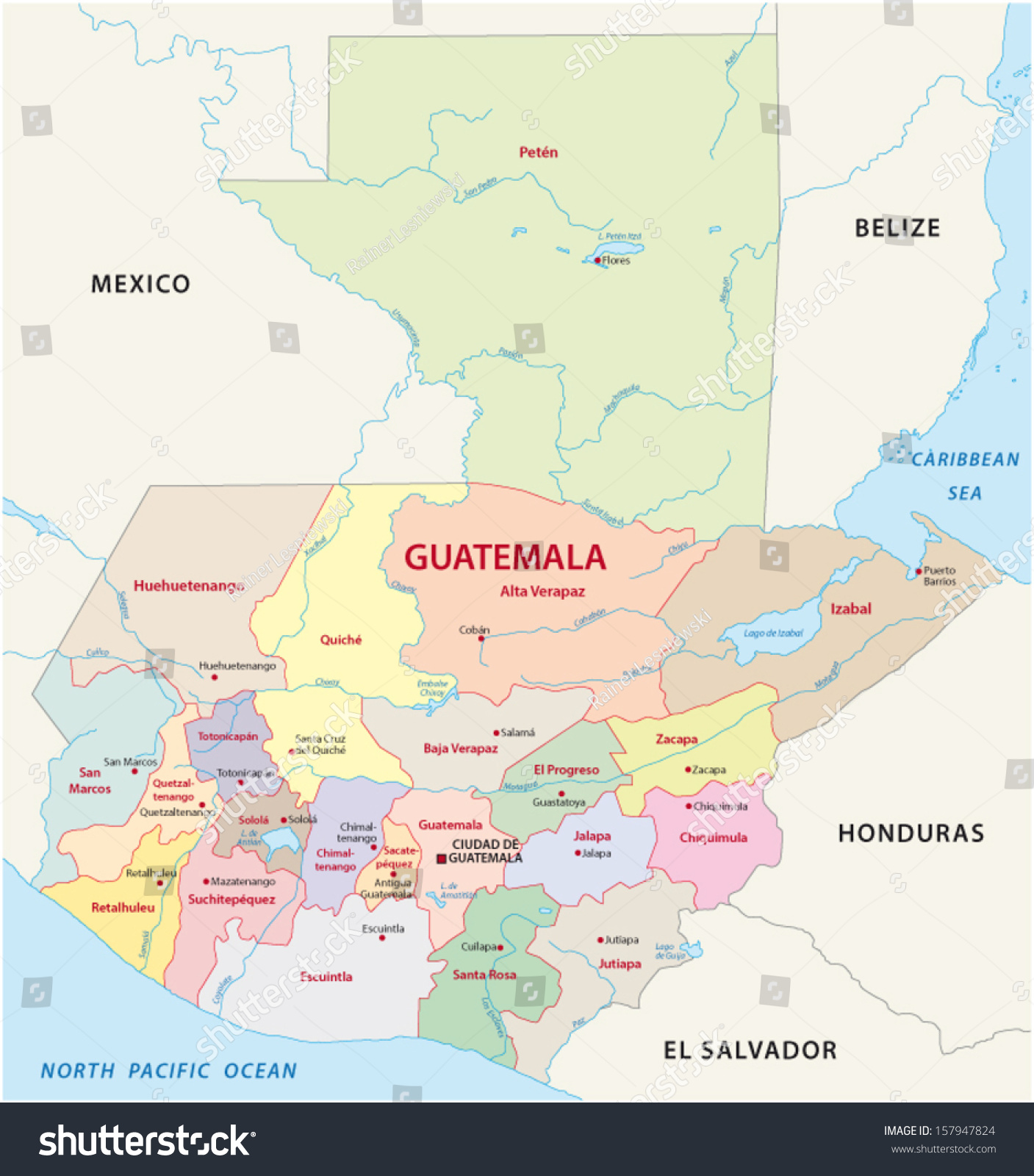 Guatemala Administrative Map Royalty Free Stock Vector 157947824 2130