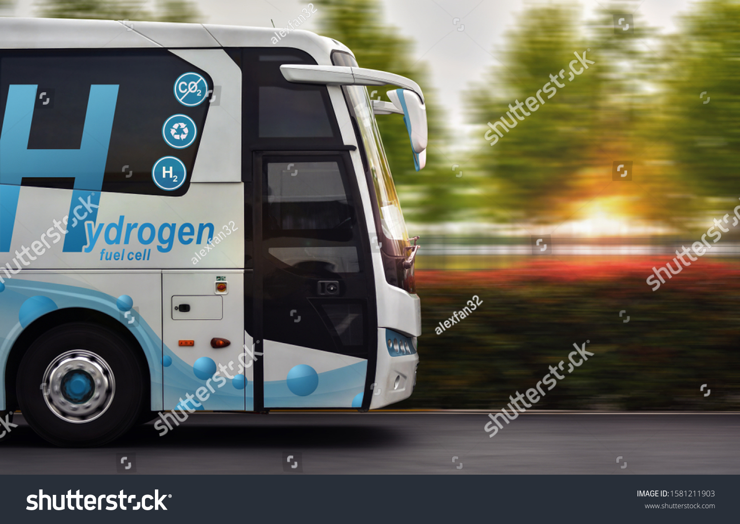 Hydrogen Fuel cell bus with zero emissions #1581211903