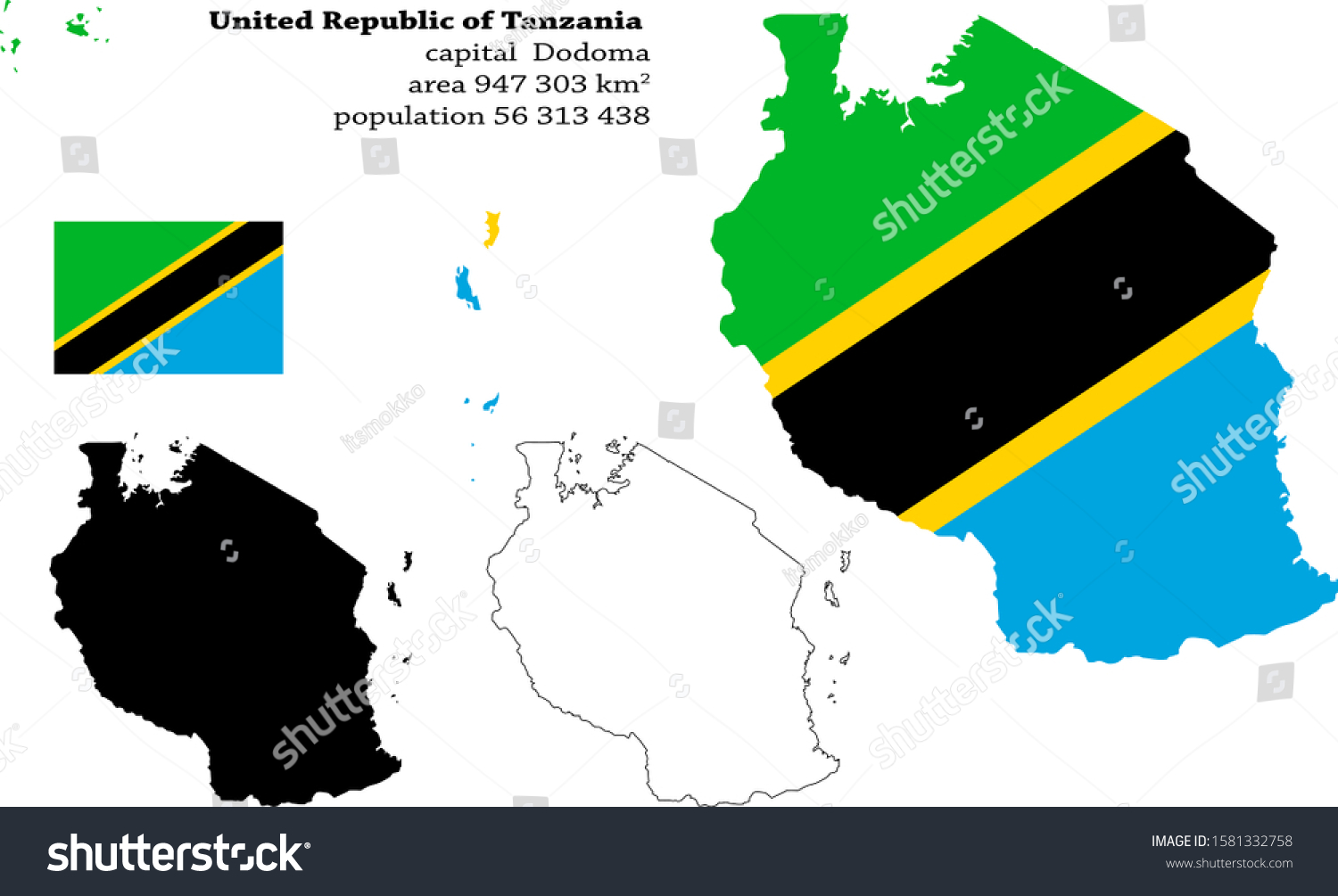 United Republic Of Tanzania Vector Map Flag Royalty Free Stock Vector 1581332758